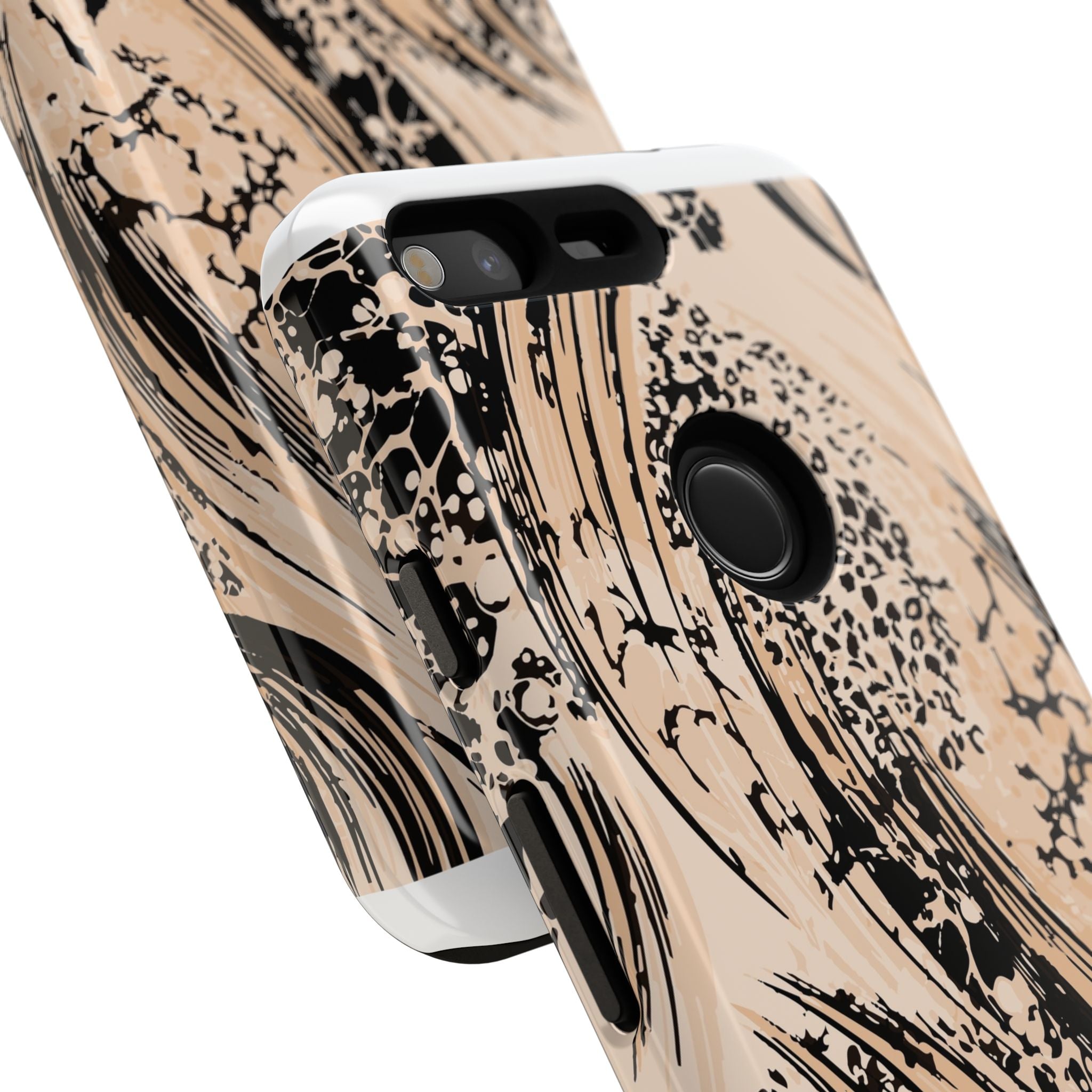 Abstract Brushstroke Phone Case — Neutral Beige & Black Artistic Protective Cover