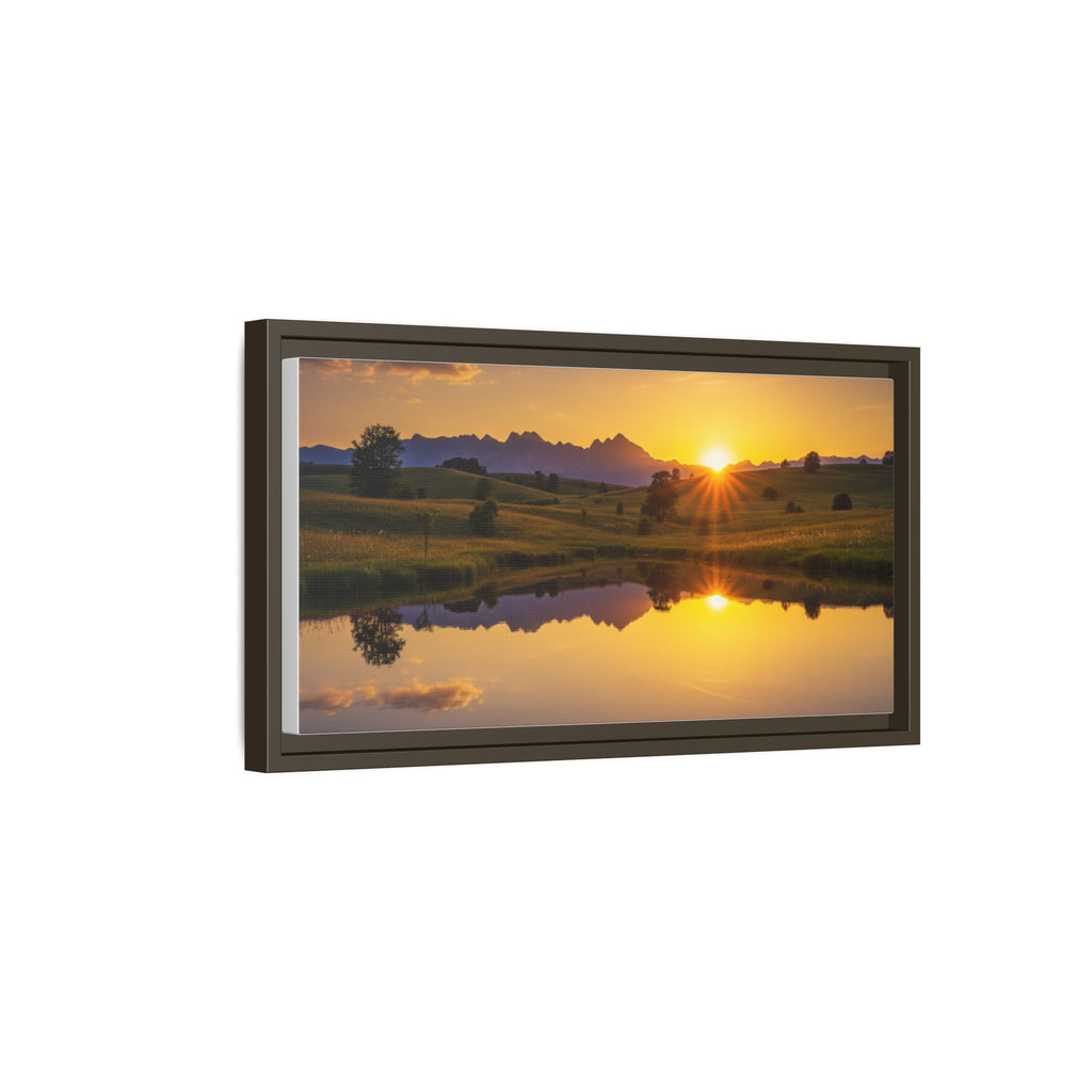 Framed Matte Canvas Sunset Landscape — Serene Lake Reflection Wall Art