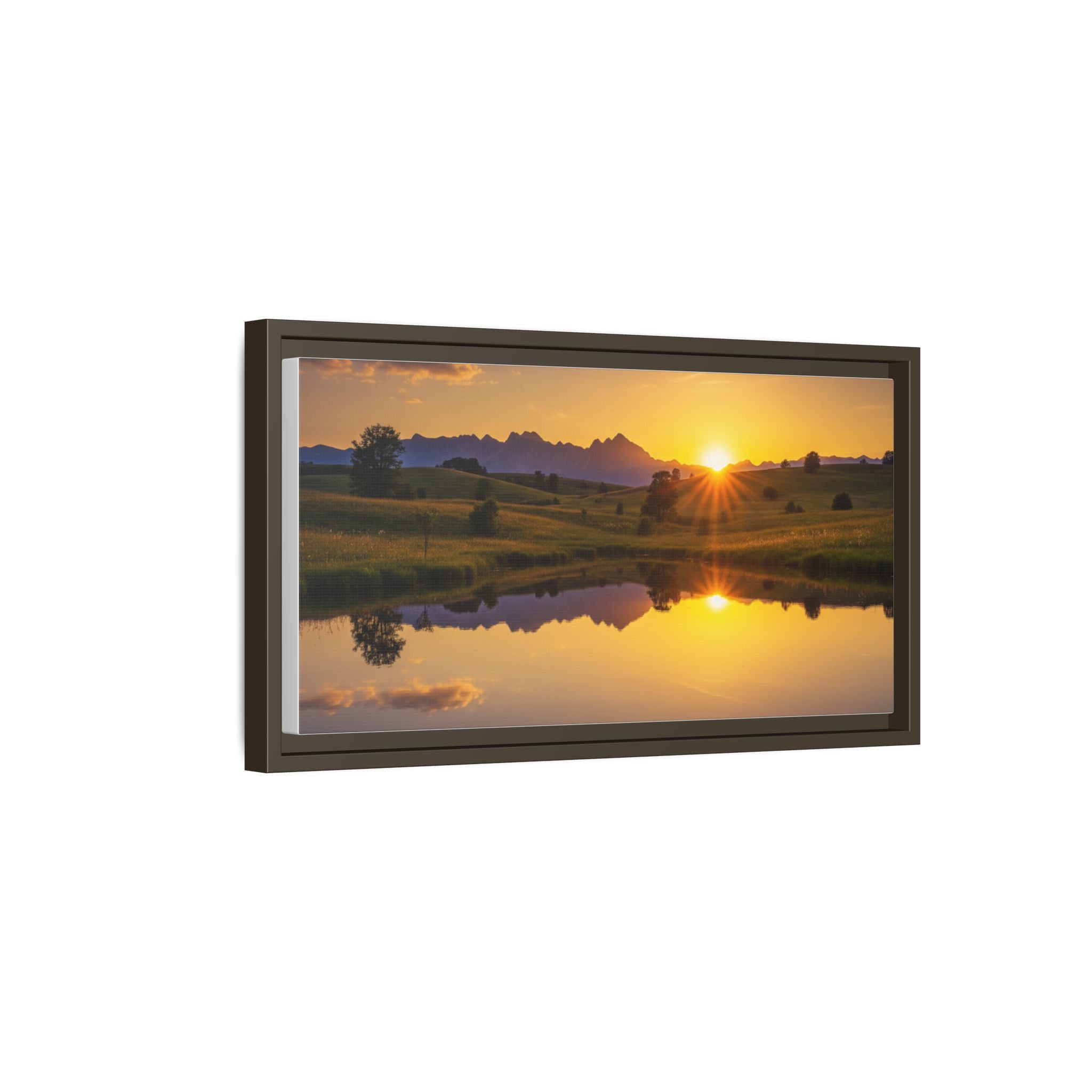 Framed Matte Canvas Sunset Landscape — Serene Lake Reflection Wall Art