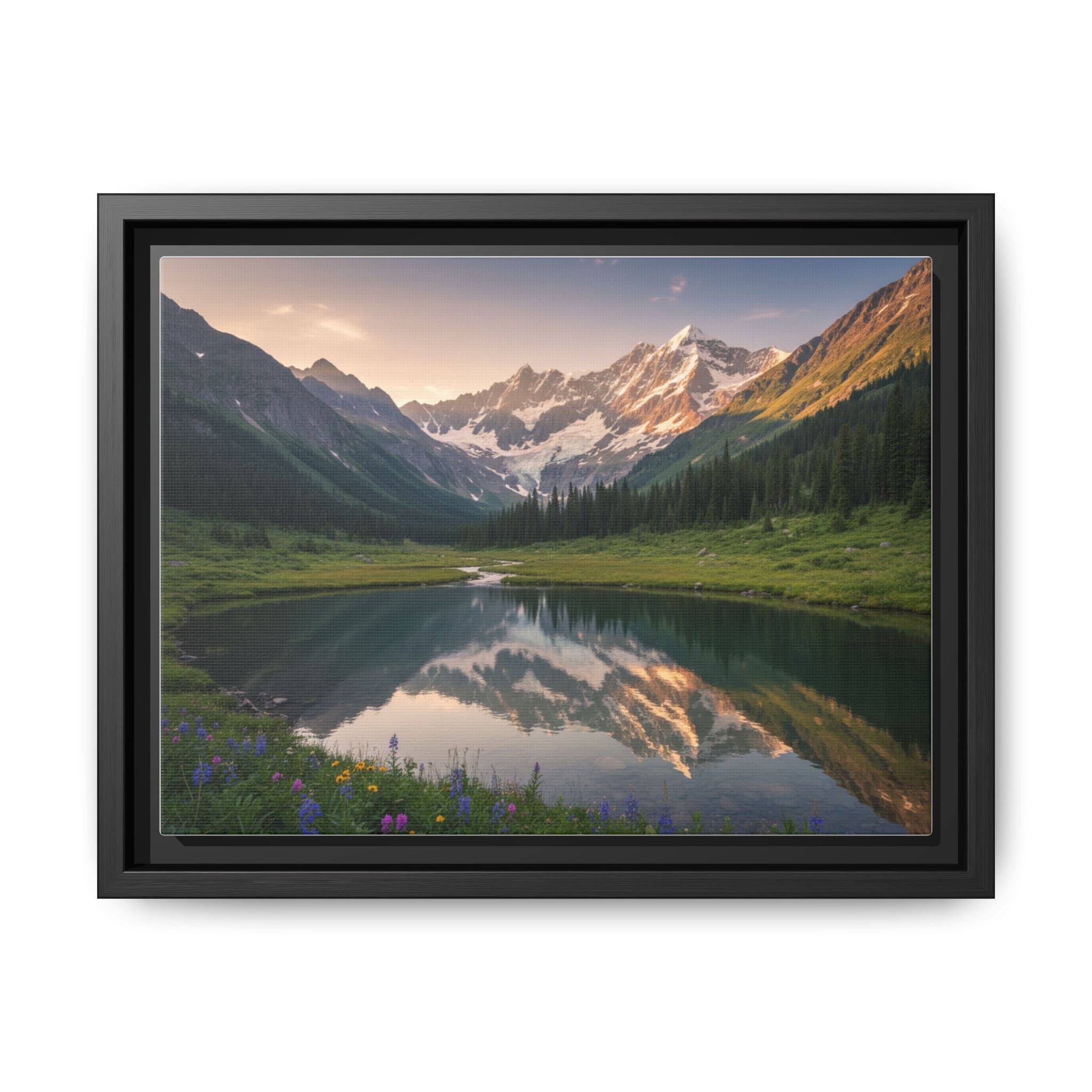 Matte Framed Canvas - Mountain Lake Landscape Wall Art