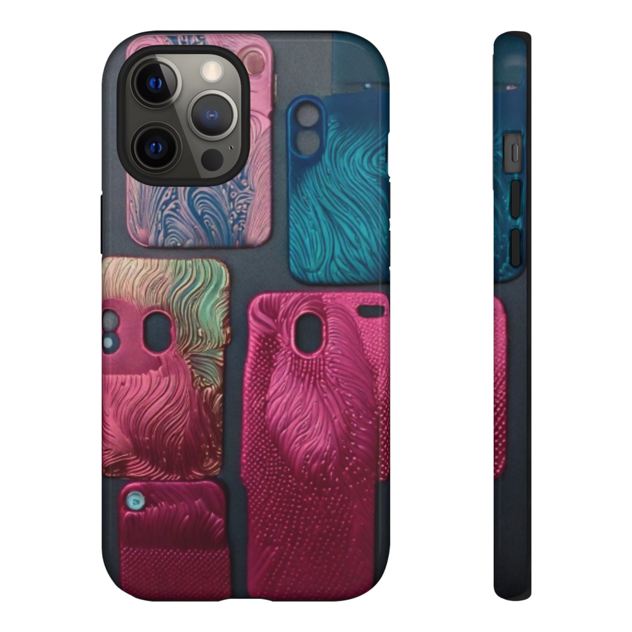 Tough Case - Colorful Textured Phone Case (Protective, Artistic Swirl Design)