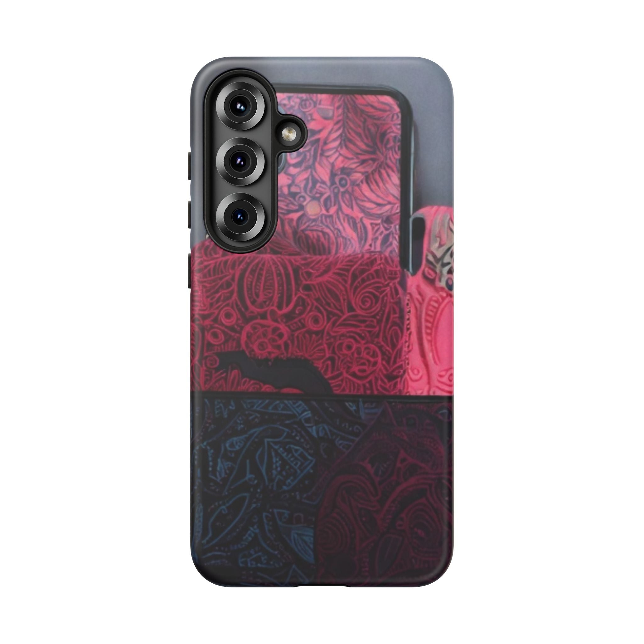 Floral Patchwork Tough Phone Case — Pink & Navy Doodle Design