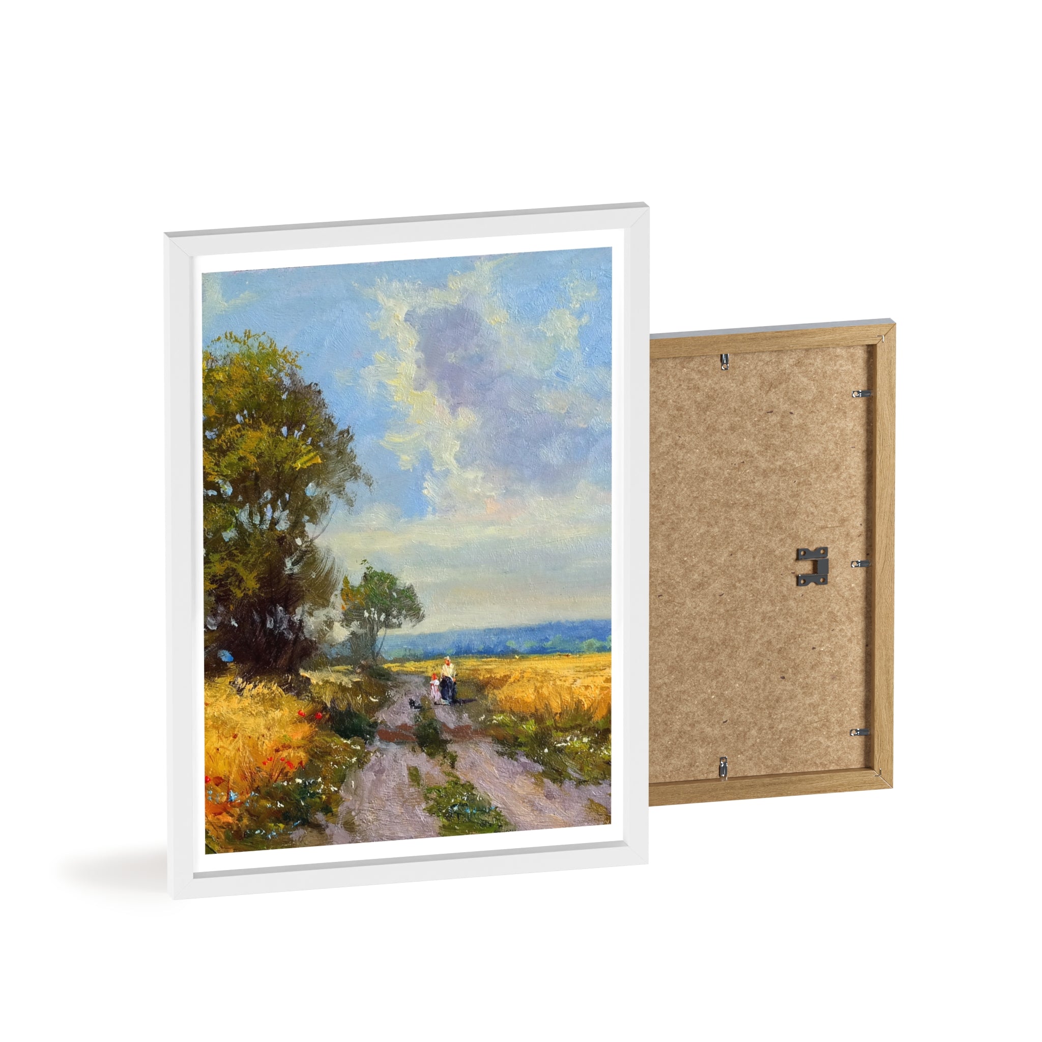 Framed Countryside Landscape Poster — Rustic Wooden Frame Wall Art