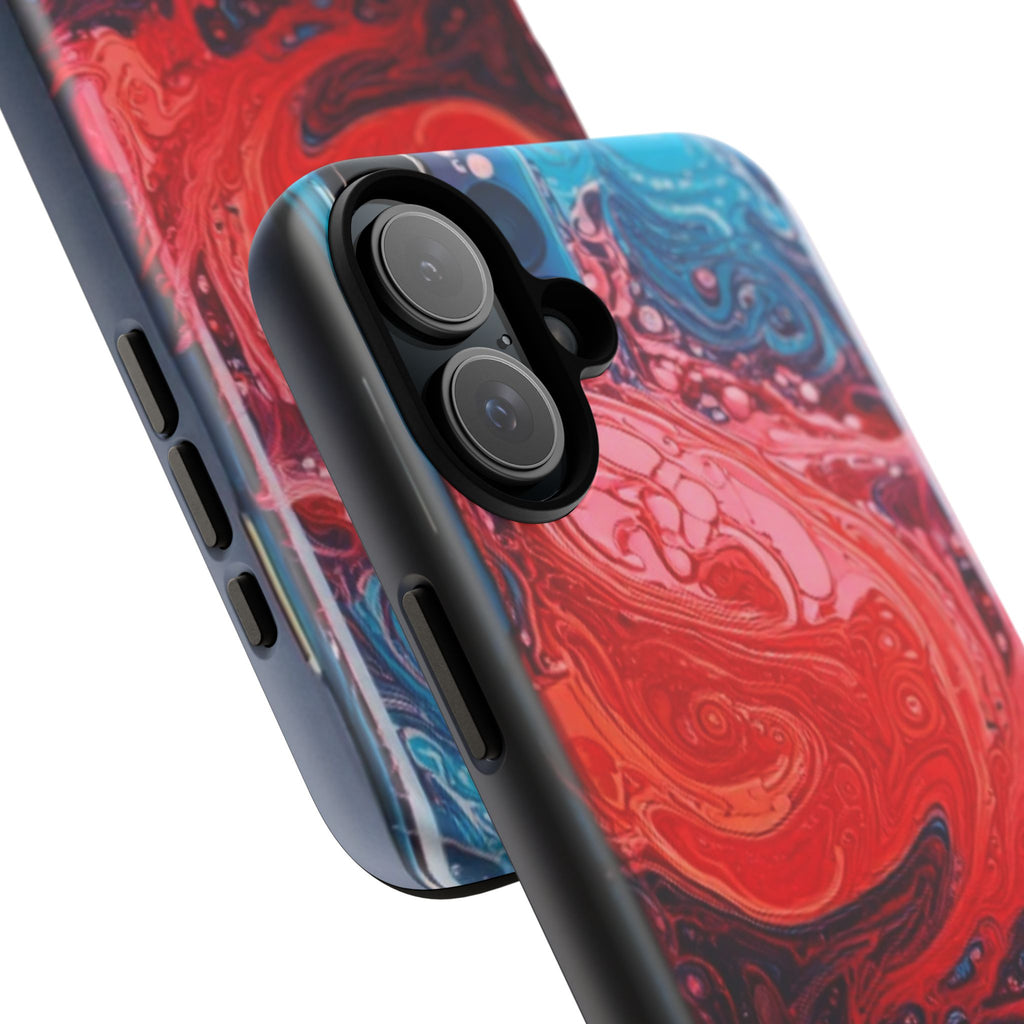 Abstract Red & Blue Swirl Tough Phone Case — Protective iPhone Cover with Fluid Art Design