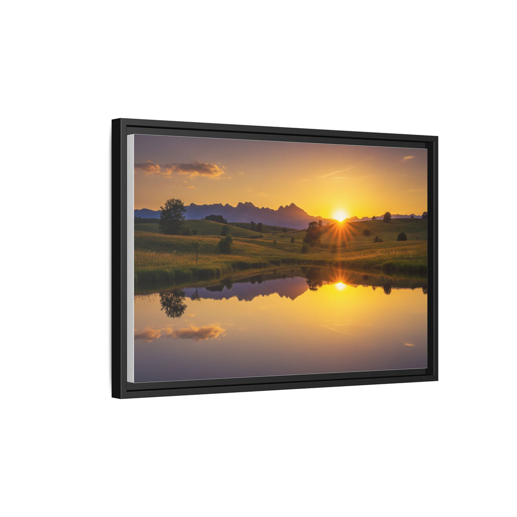 Framed Matte Canvas Sunset Landscape — Serene Lake Reflection Wall Art