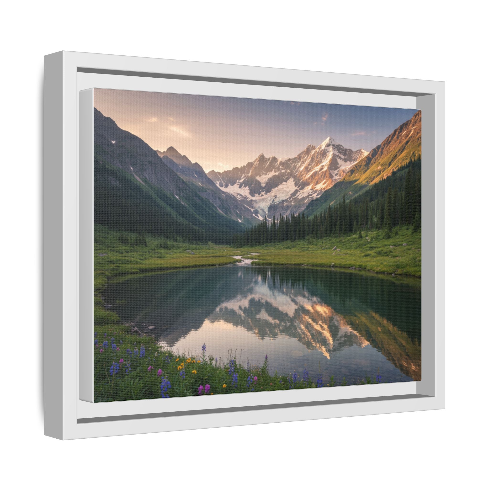 Matte Framed Canvas - Mountain Lake Landscape Wall Art