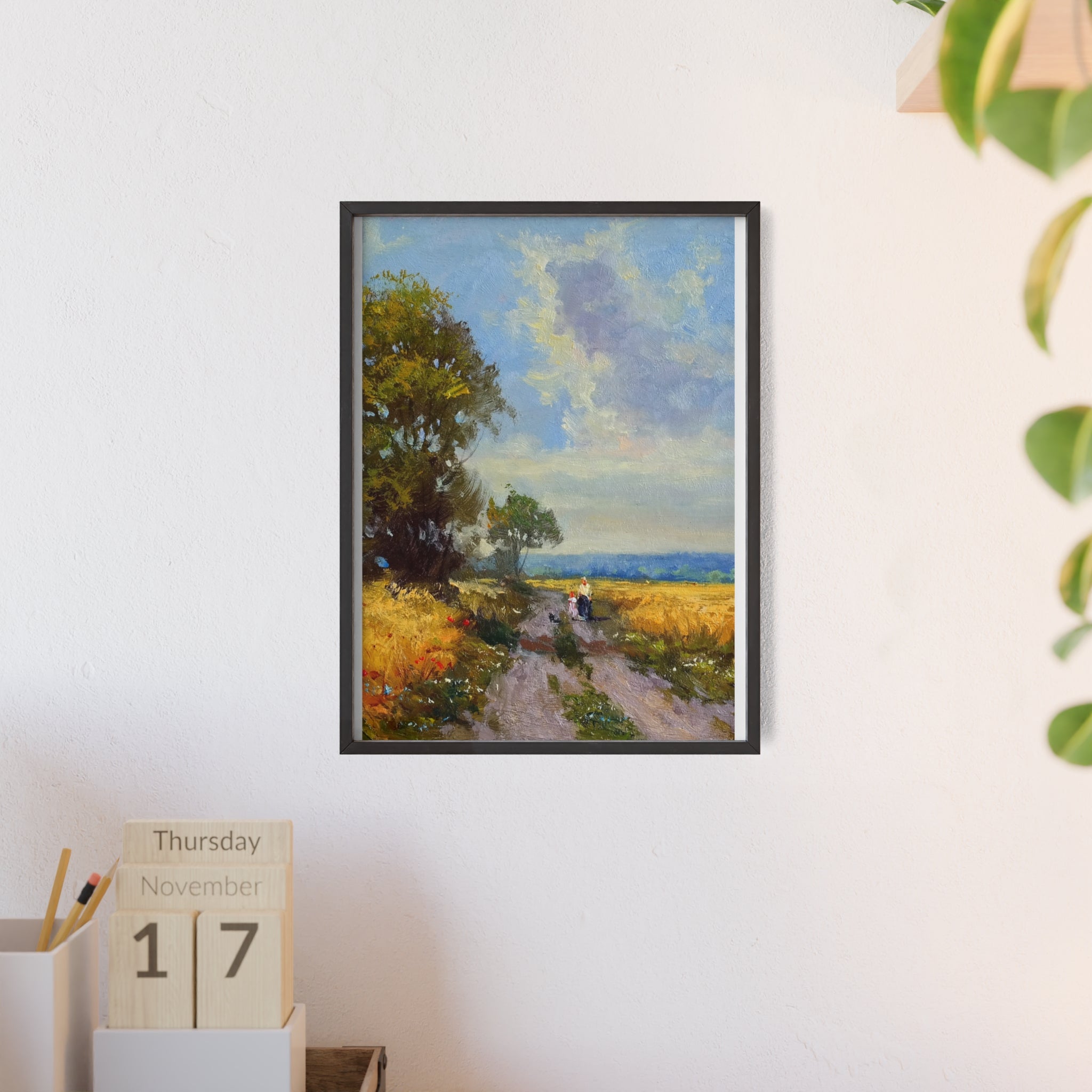 Framed Countryside Landscape Poster — Rustic Wooden Frame Wall Art