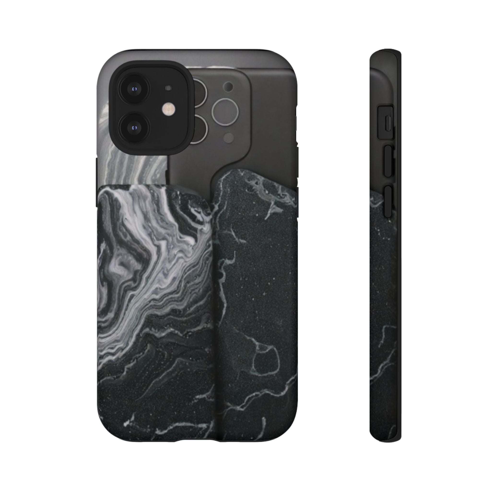 Black Marble Tough Phone Case — Protective iPhone Cover with Marble Texture