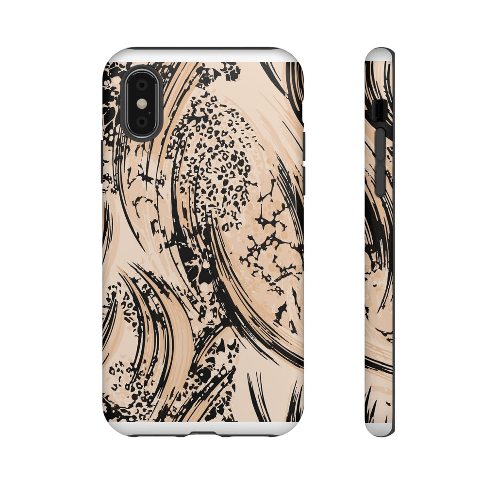 Abstract Brushstroke Phone Case — Neutral Beige & Black Artistic Protective Cover