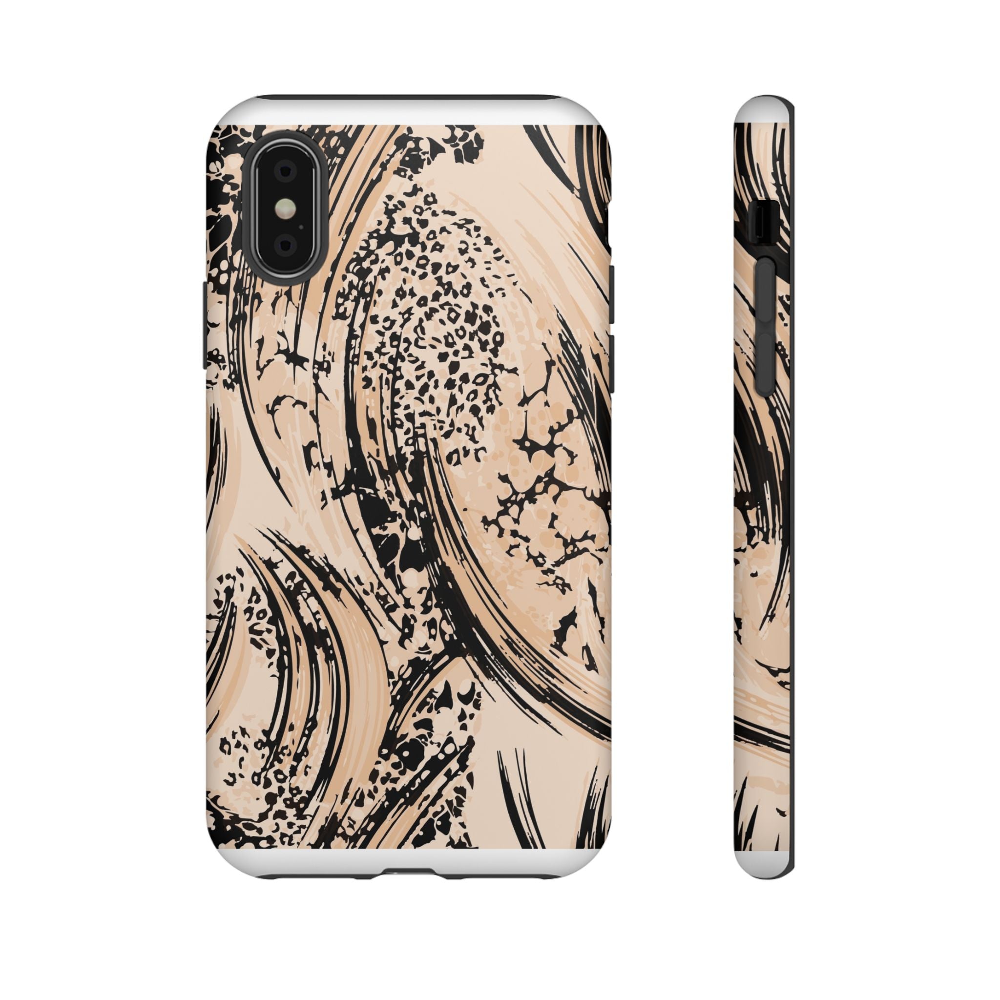 Abstract Brushstroke Phone Case — Neutral Beige & Black Artistic Protective Cover