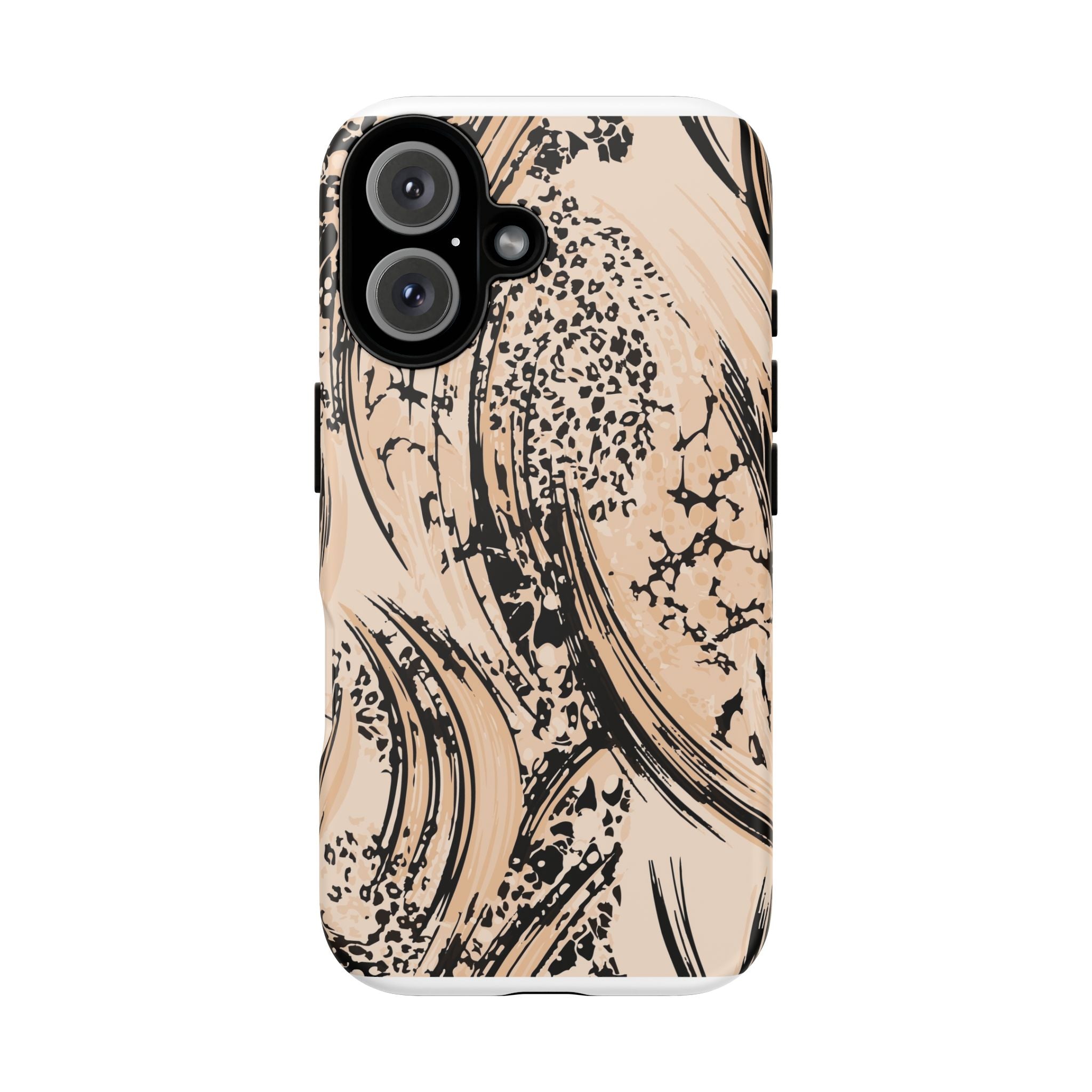 Abstract Brushstroke Phone Case — Neutral Beige & Black Artistic Protective Cover