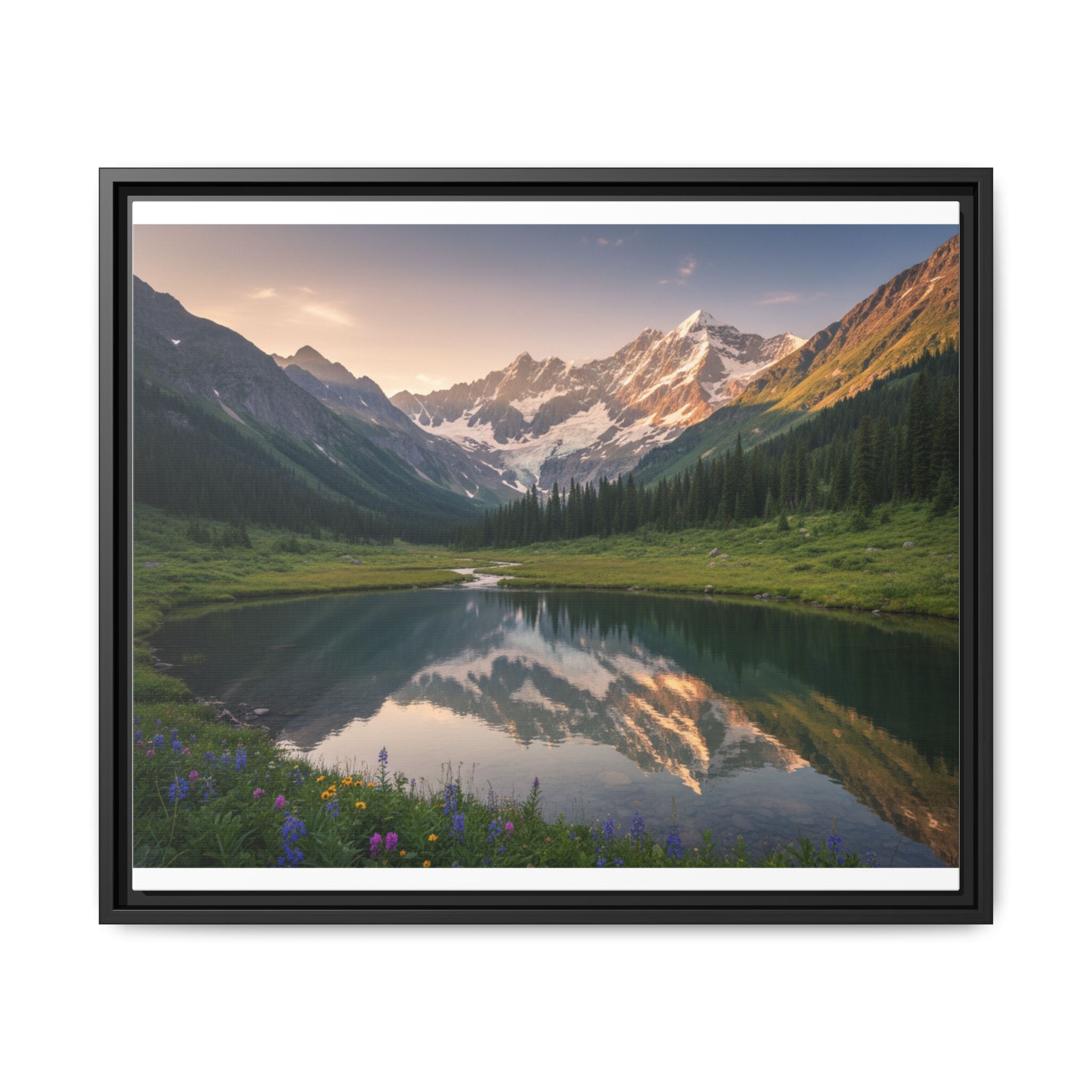 Matte Framed Canvas - Mountain Lake Landscape Wall Art