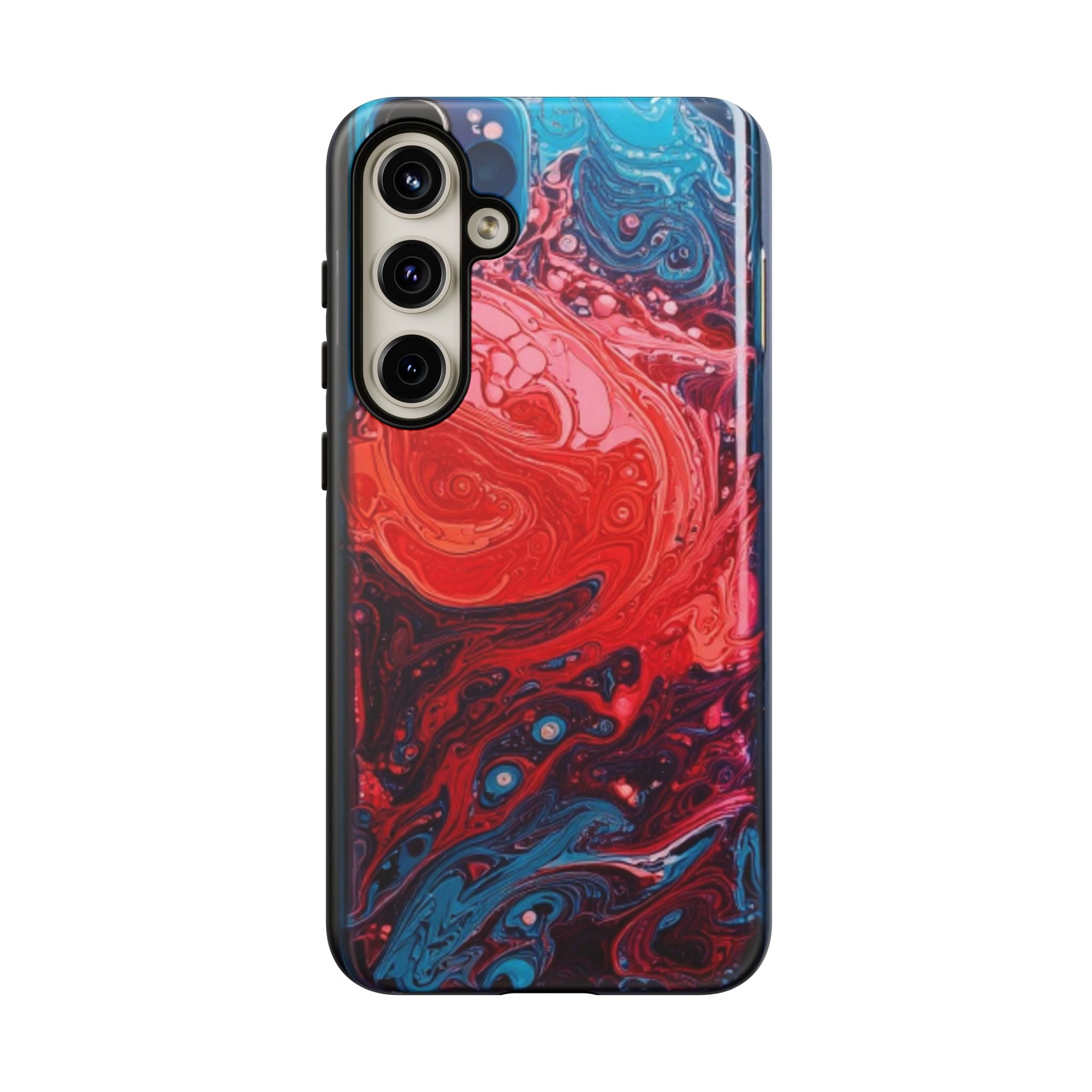 Abstract Red & Blue Swirl Tough Phone Case — Protective iPhone Cover with Fluid Art Design