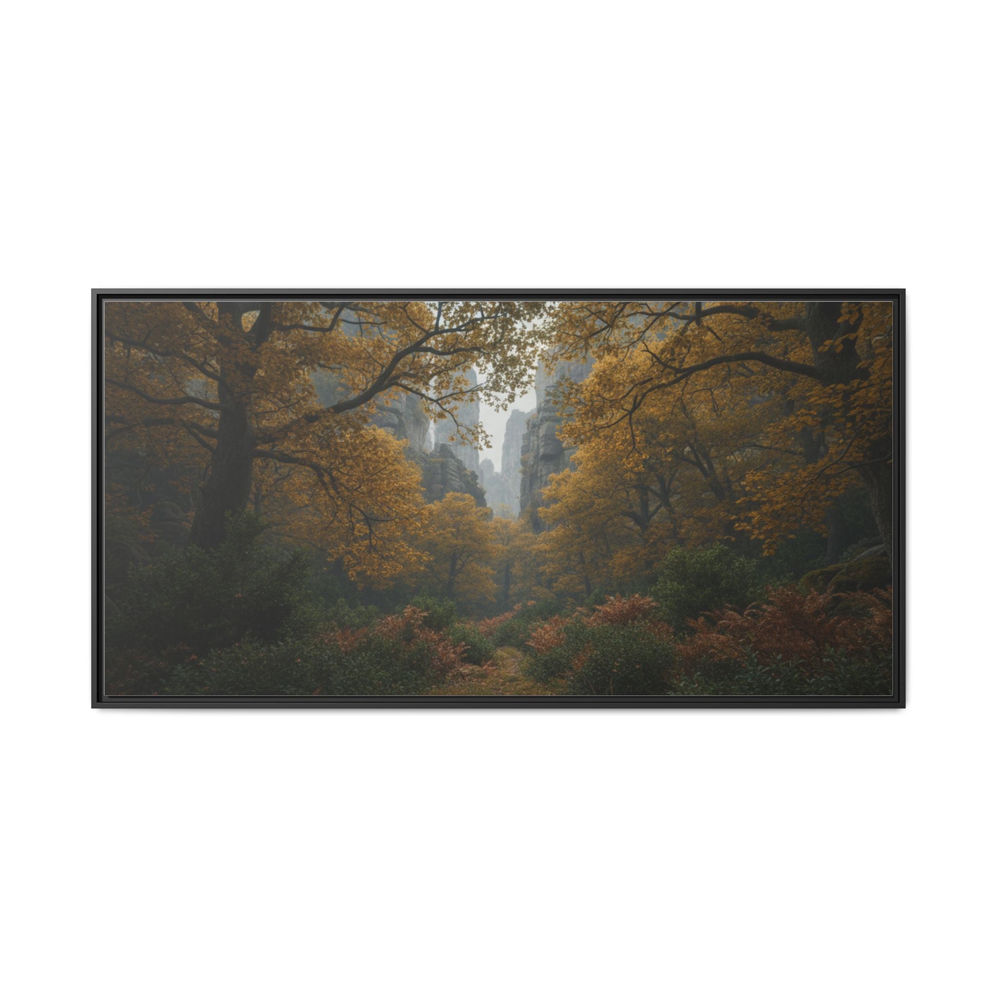 Autumn Forest Path Matte Canvas Print — Framed Wall Art