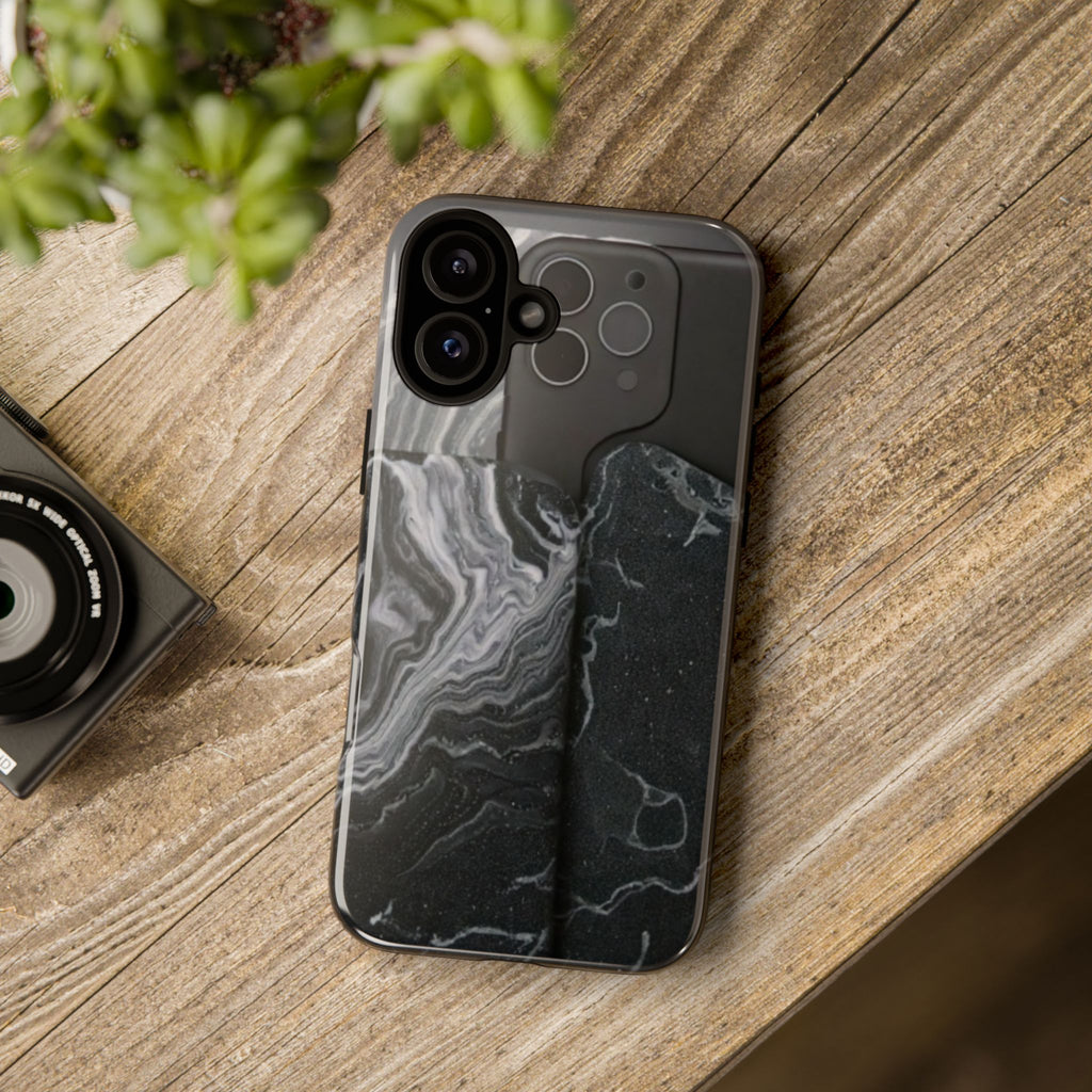 Black Marble Tough Phone Case — Protective iPhone Cover with Marble Texture