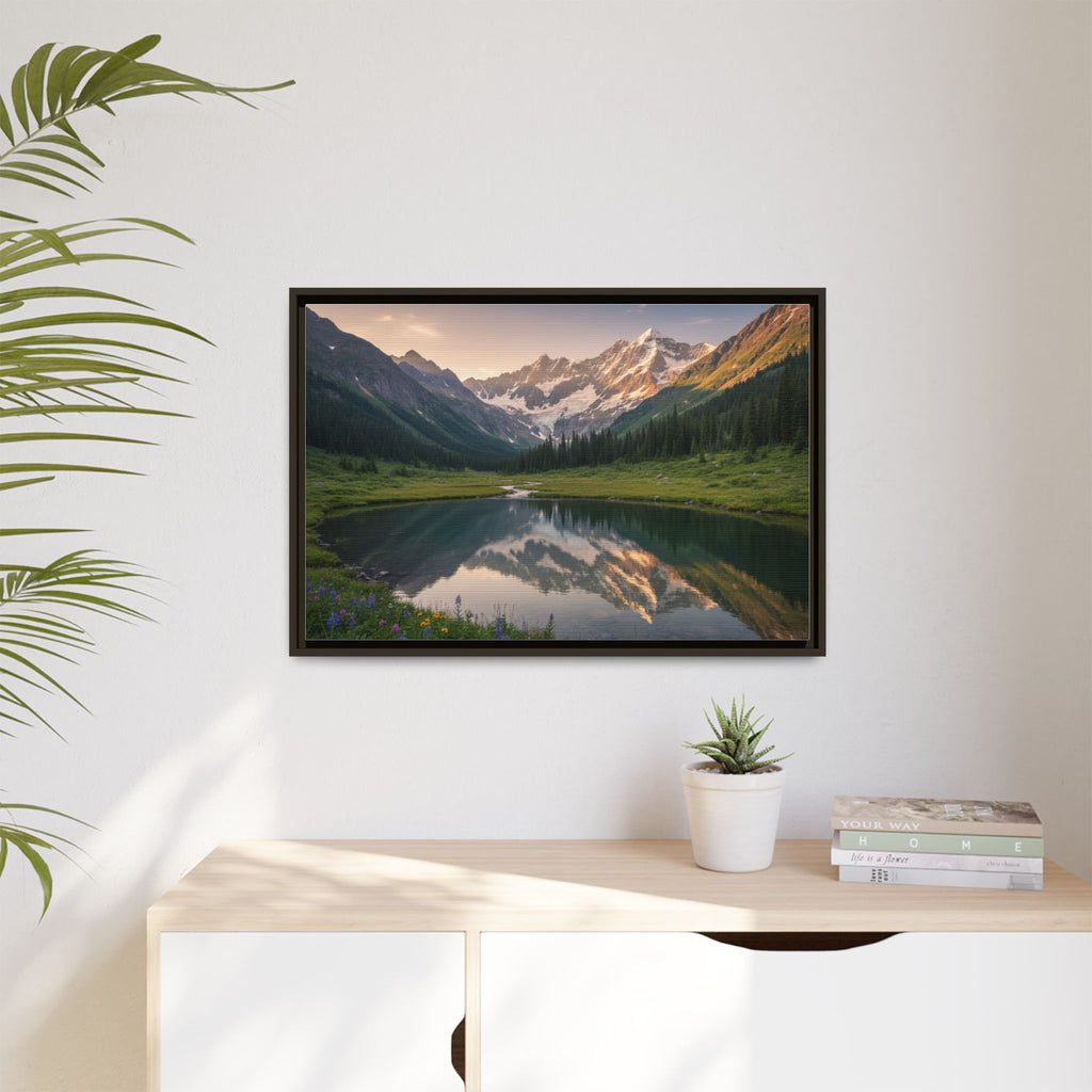 Matte Framed Canvas - Mountain Lake Landscape Wall Art