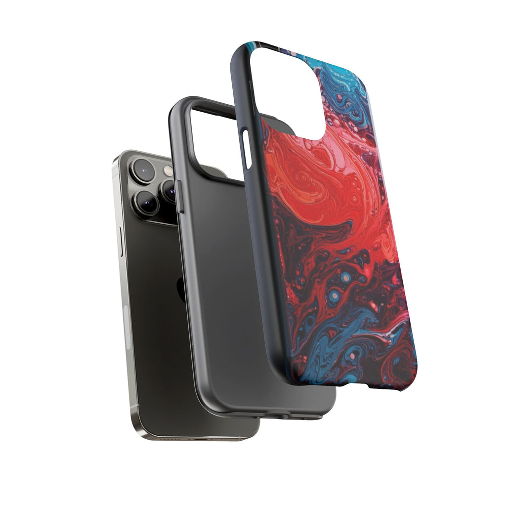 Abstract Red & Blue Swirl Tough Phone Case — Protective iPhone Cover with Fluid Art Design