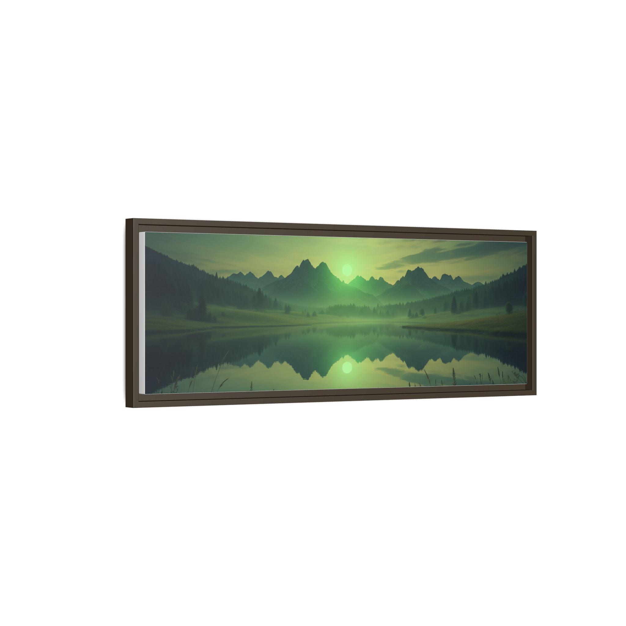 Framed Matte Canvas Print — Serene Green Mountain Lake Landscape