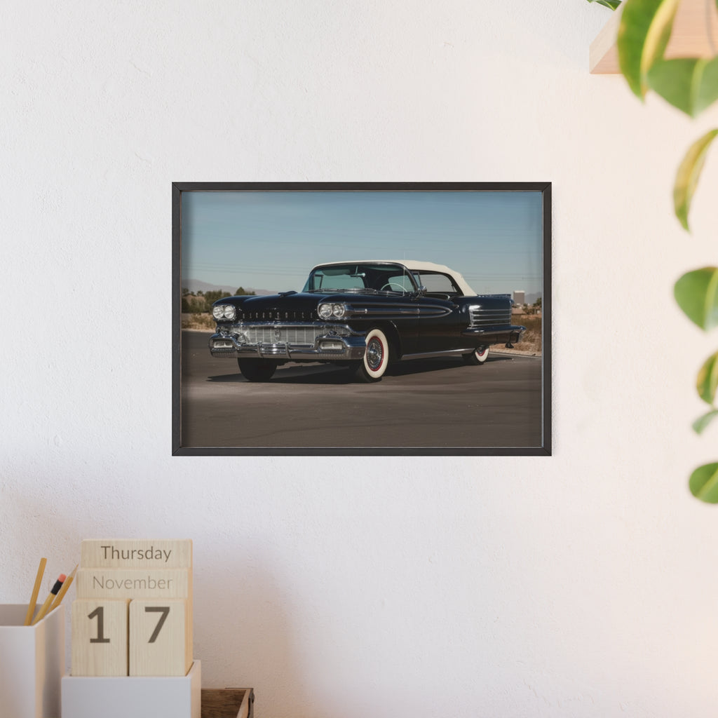 Vintage Black Classic Car Poster with Wooden Frame — Retro Automobile Wall Art