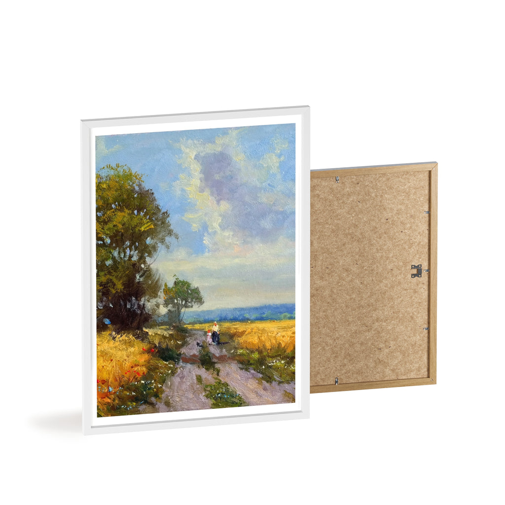 Framed Countryside Landscape Poster — Rustic Wooden Frame Wall Art