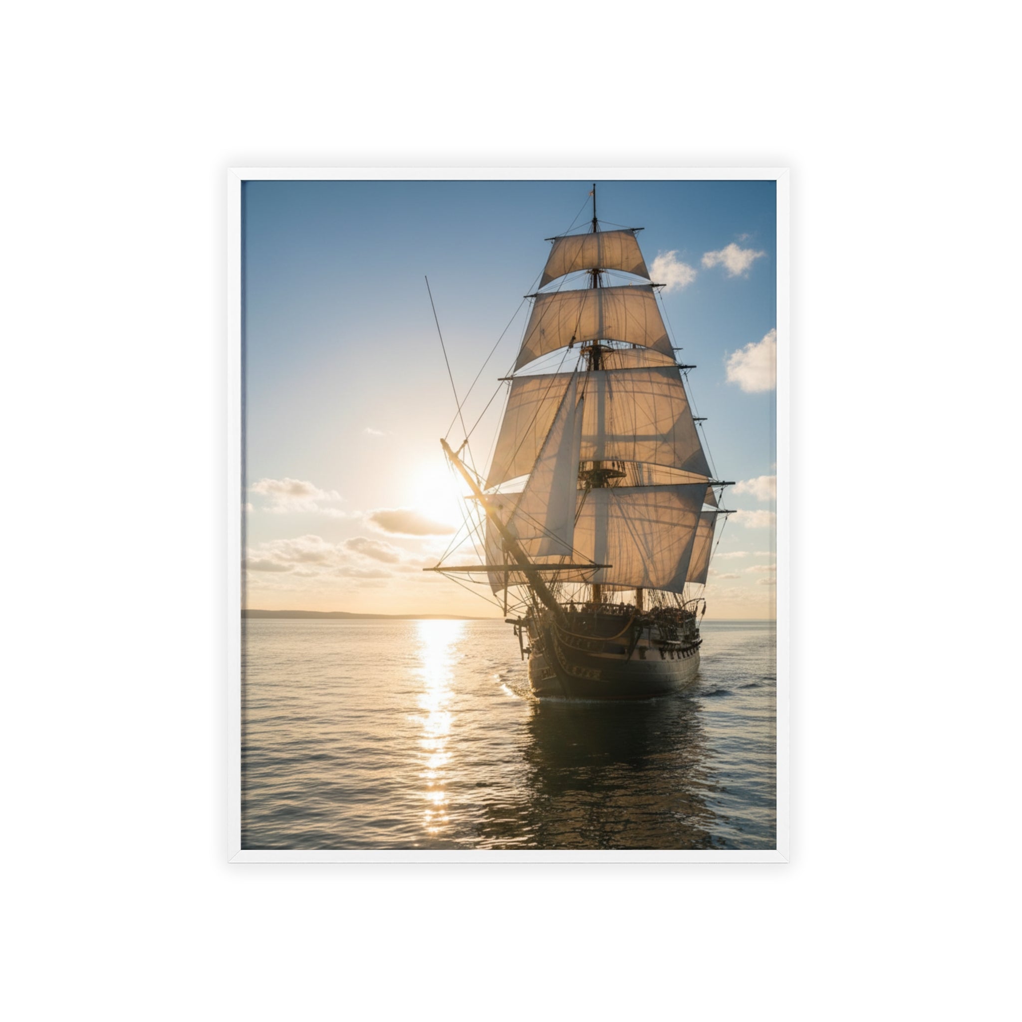 Sailboat Sunset Poster with Wooden Frame — Nautical Wall Art