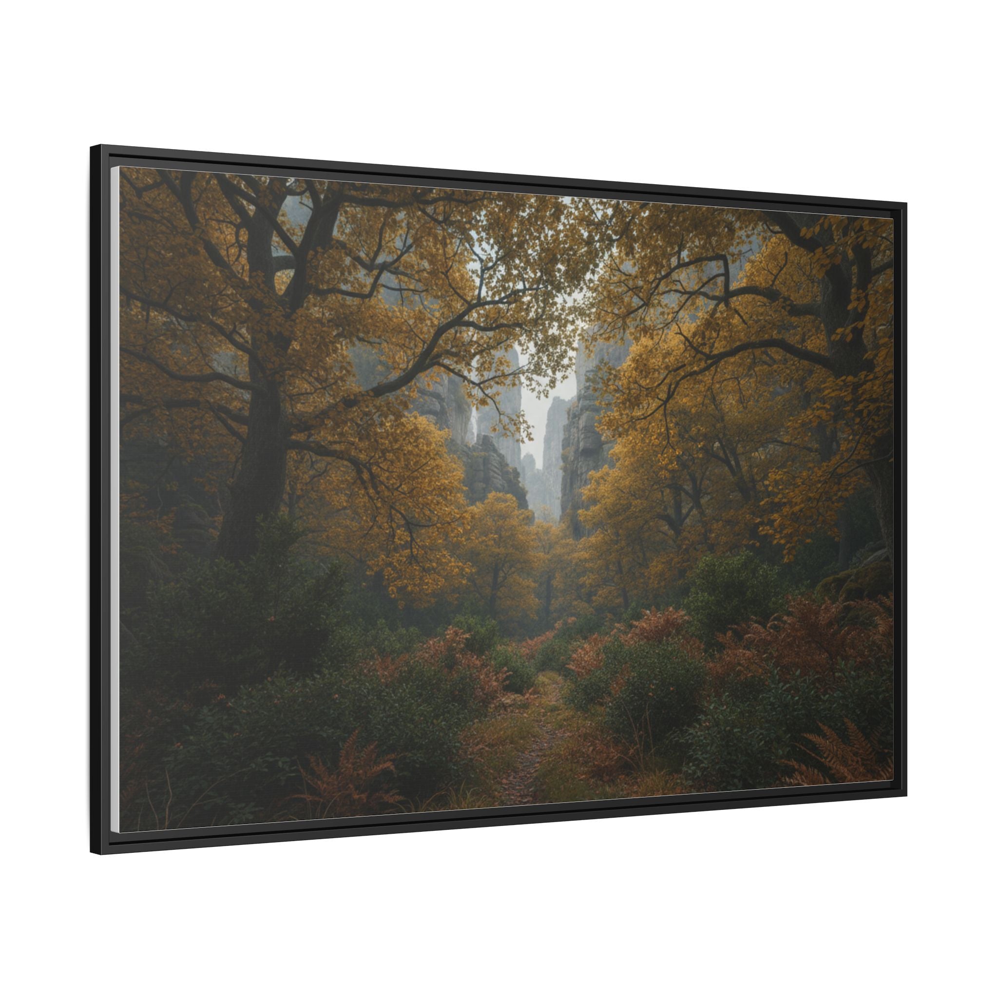 Autumn Forest Path Matte Canvas Print — Framed Wall Art