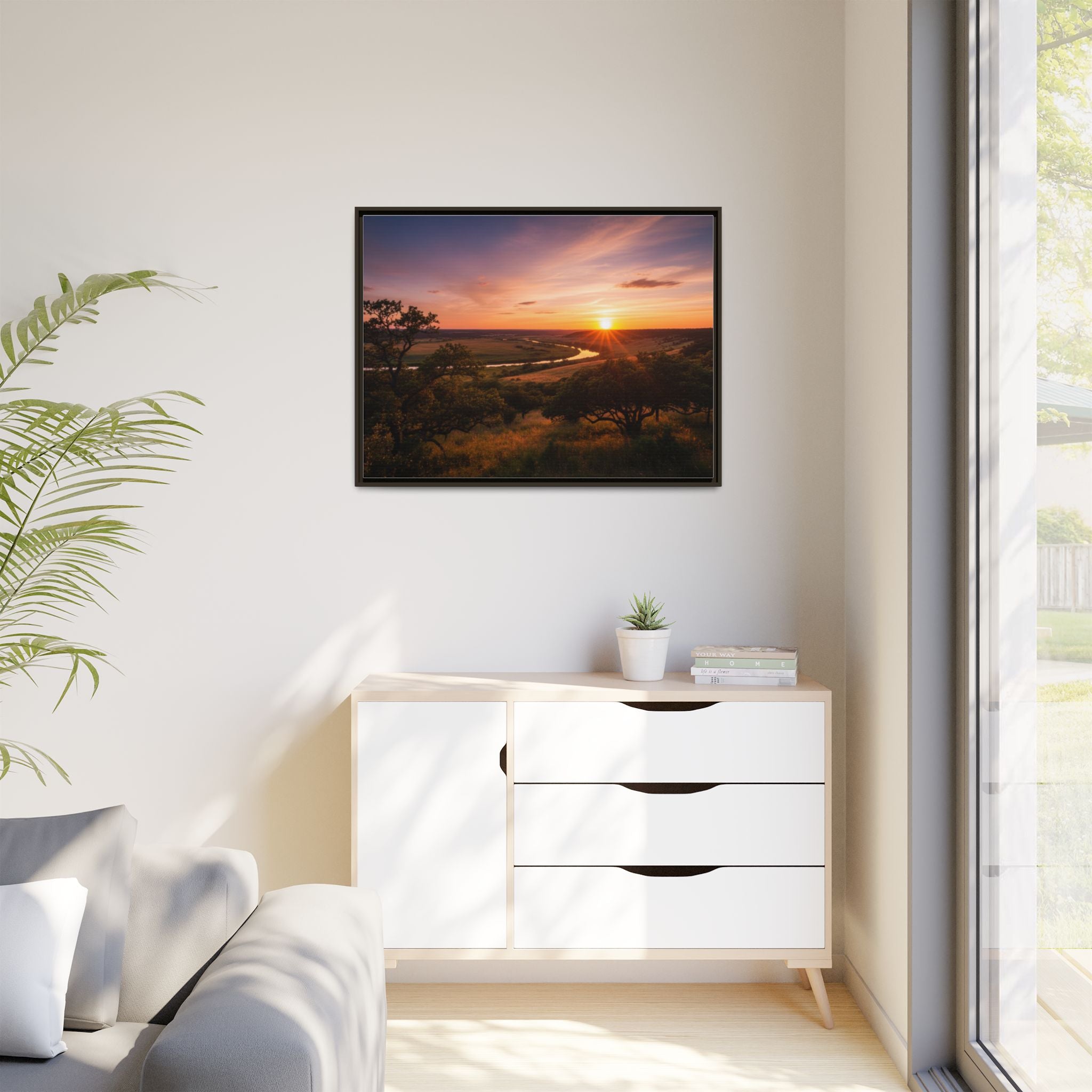 Sunset River Matte Canvas Framed Wall Art
