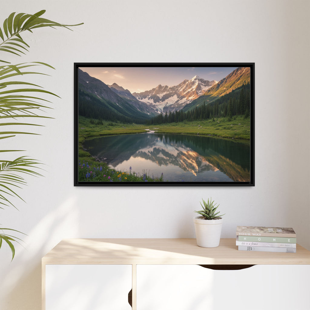 Matte Framed Canvas - Mountain Lake Landscape Wall Art