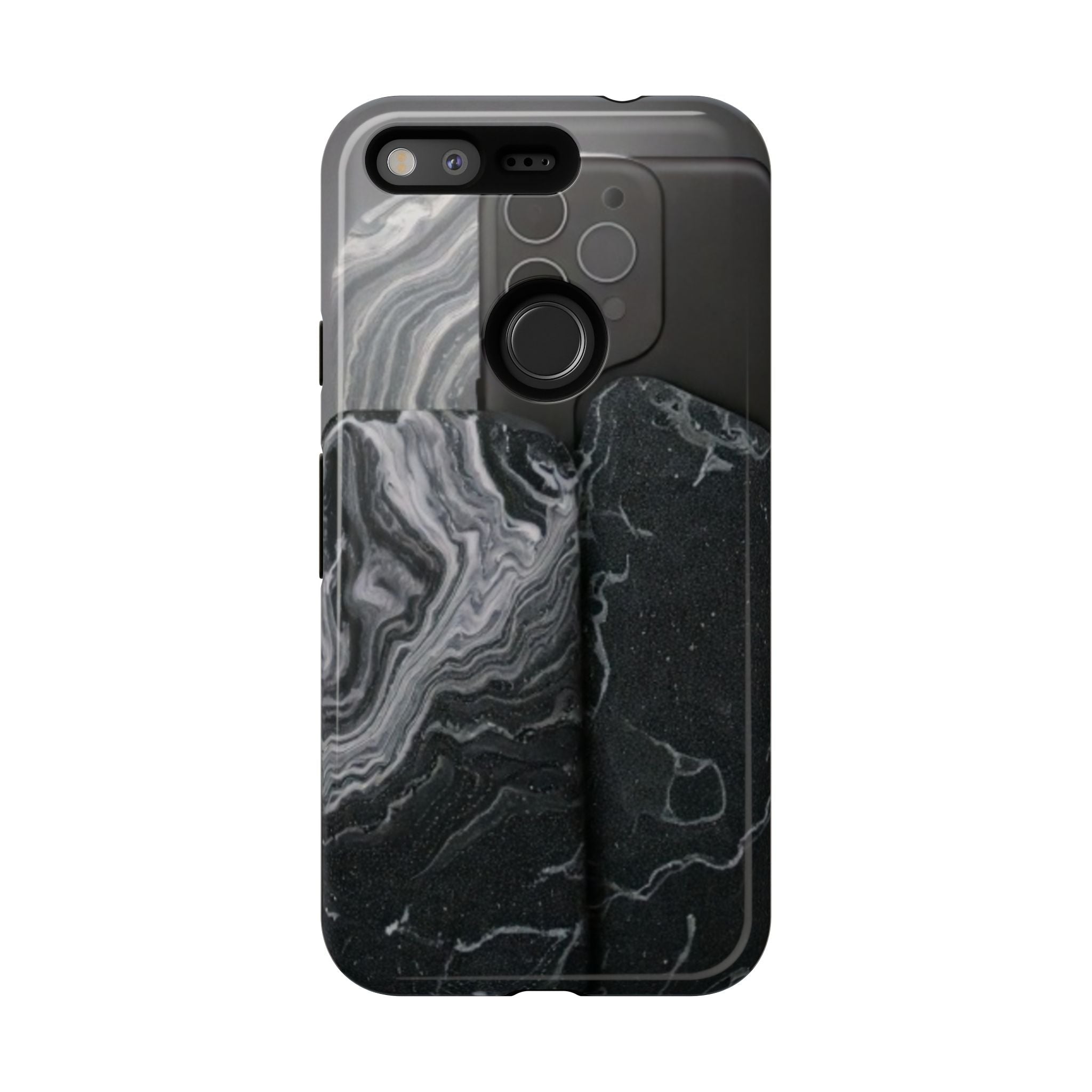 Black Marble Tough Phone Case — Protective iPhone Cover with Marble Texture