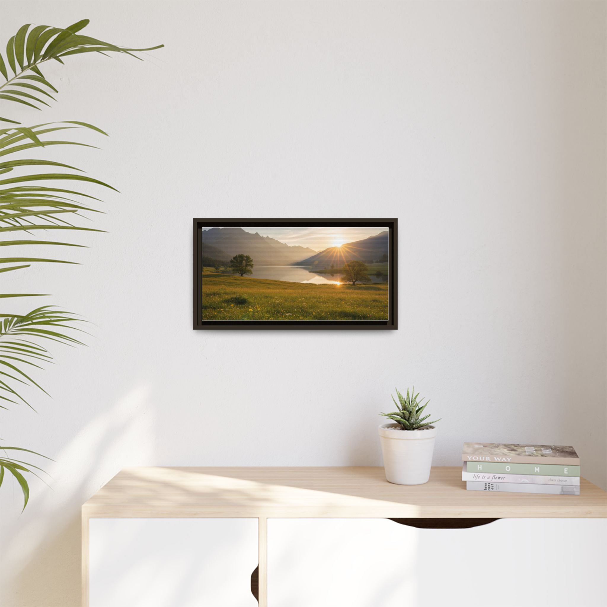 Sunrise Mountain Lake Matte Canvas — Framed Landscape Wall Art