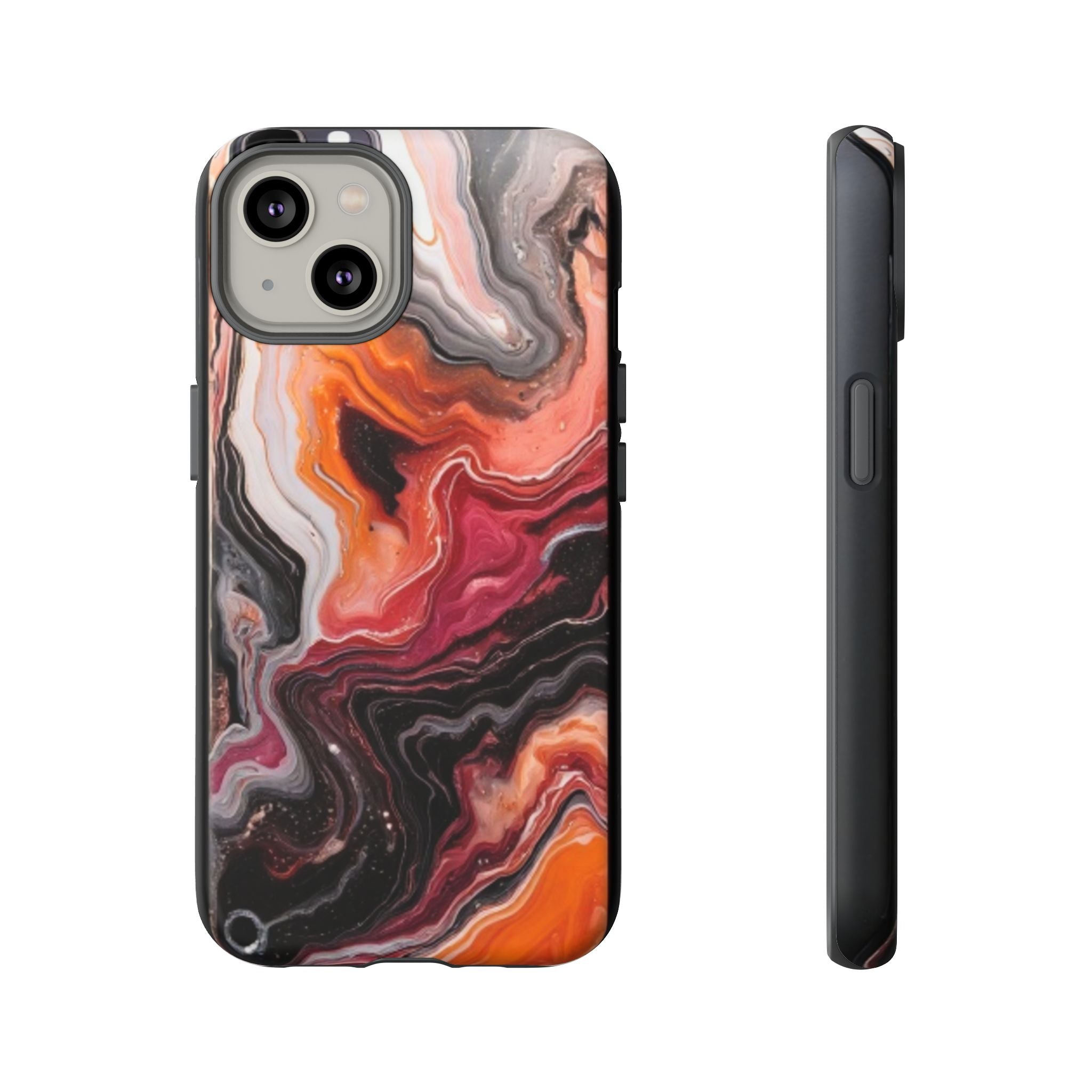 Marble Swirl Tough Phone Case — Orange Red Abstract Protective Cover