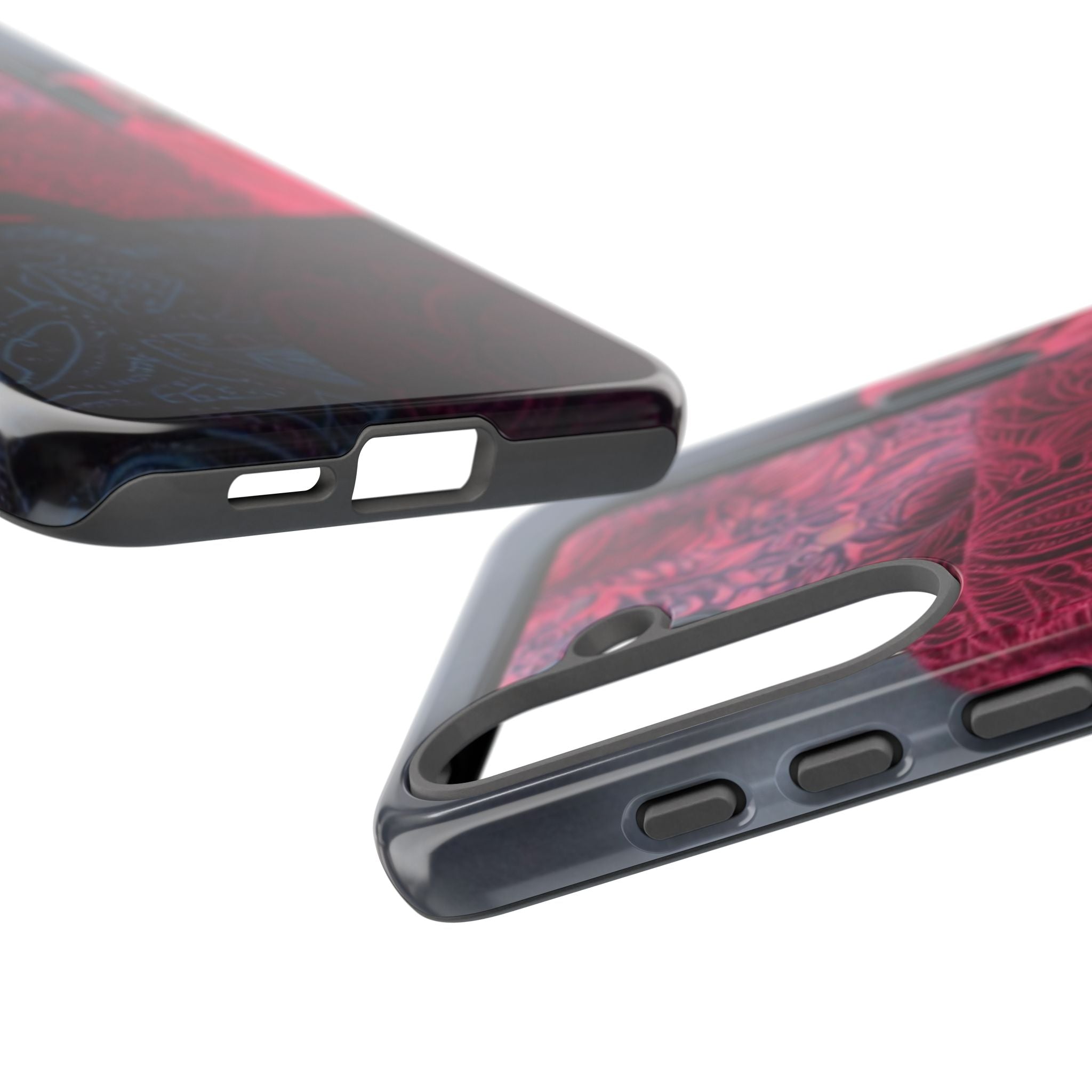 Floral Patchwork Tough Phone Case — Pink & Navy Doodle Design