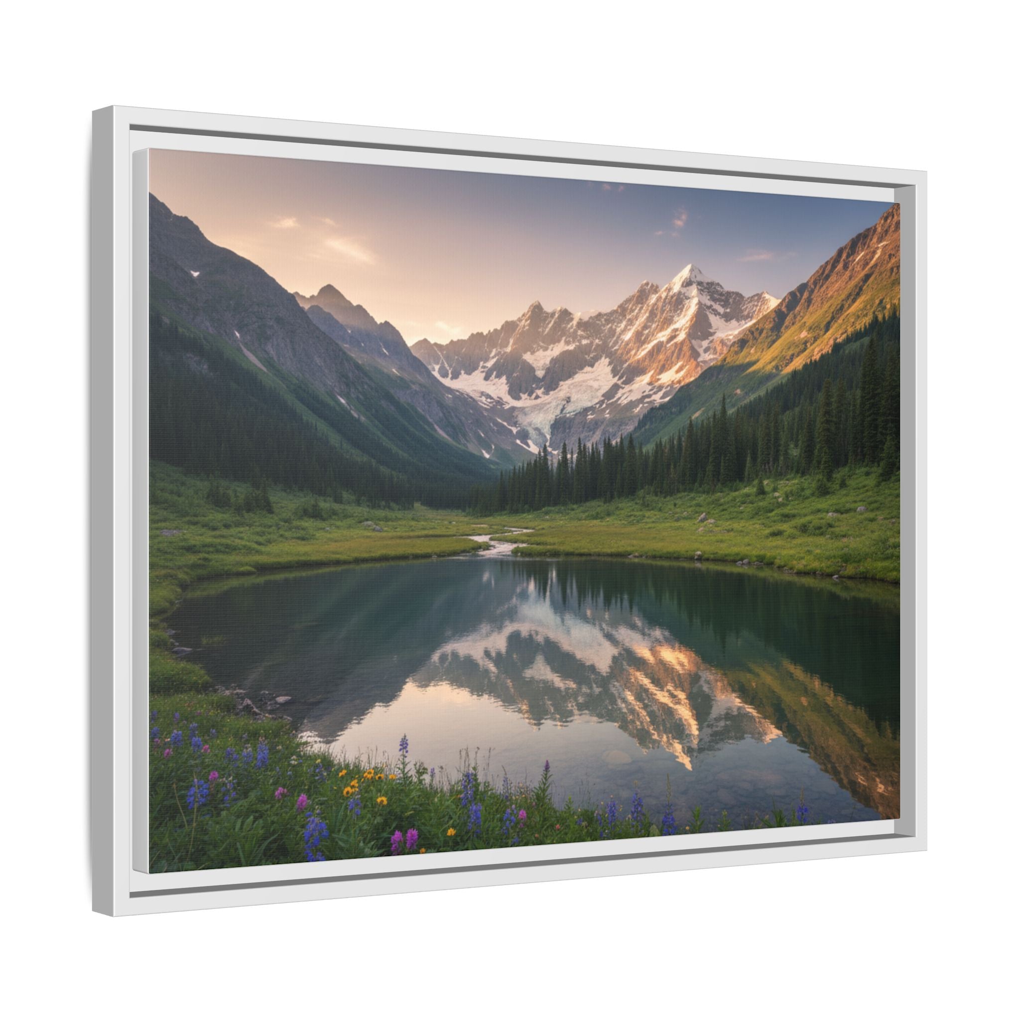 Matte Framed Canvas - Mountain Lake Landscape Wall Art