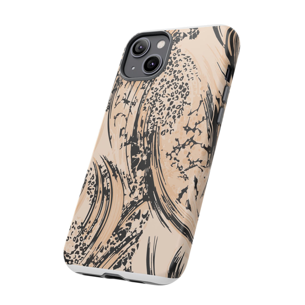 Abstract Brushstroke Phone Case — Neutral Beige & Black Artistic Protective Cover