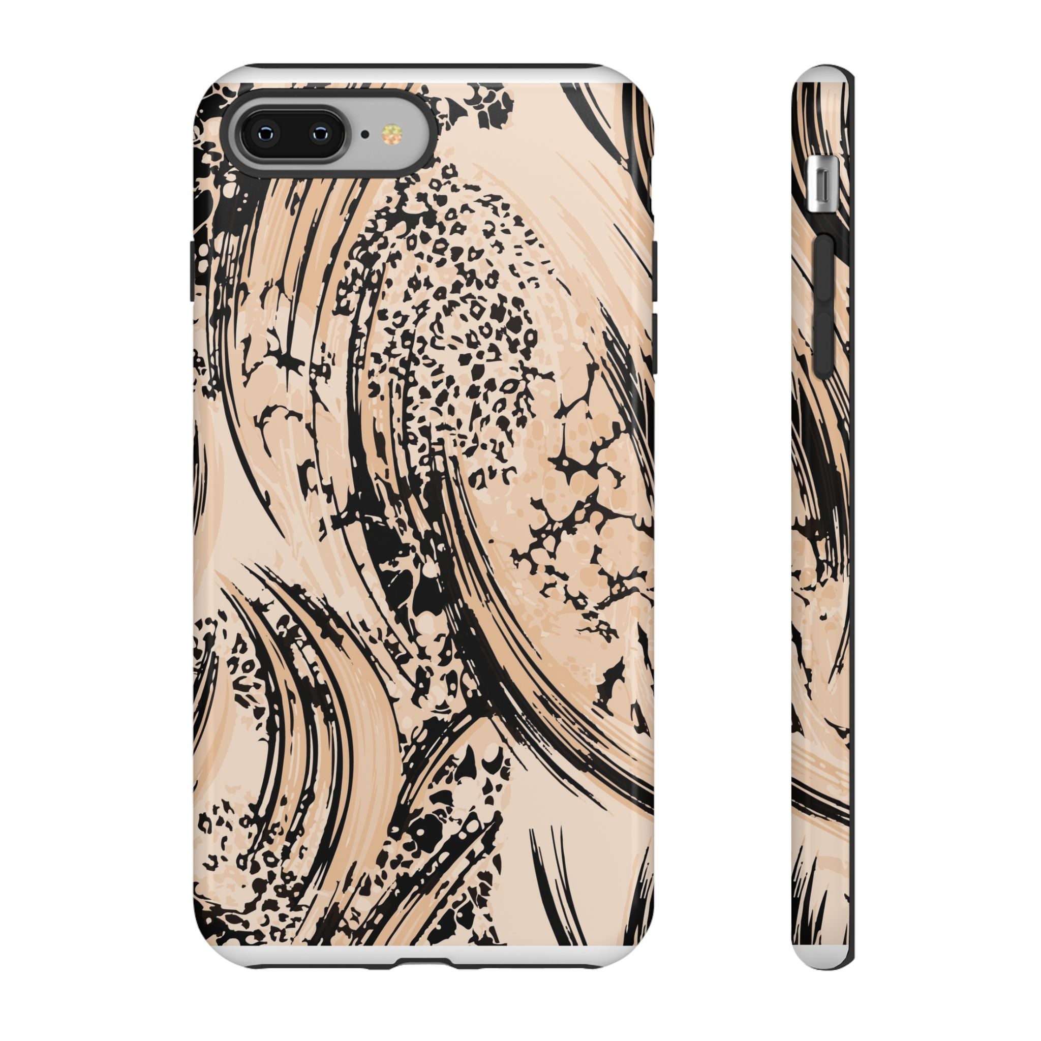 Abstract Brushstroke Phone Case — Neutral Beige & Black Artistic Protective Cover