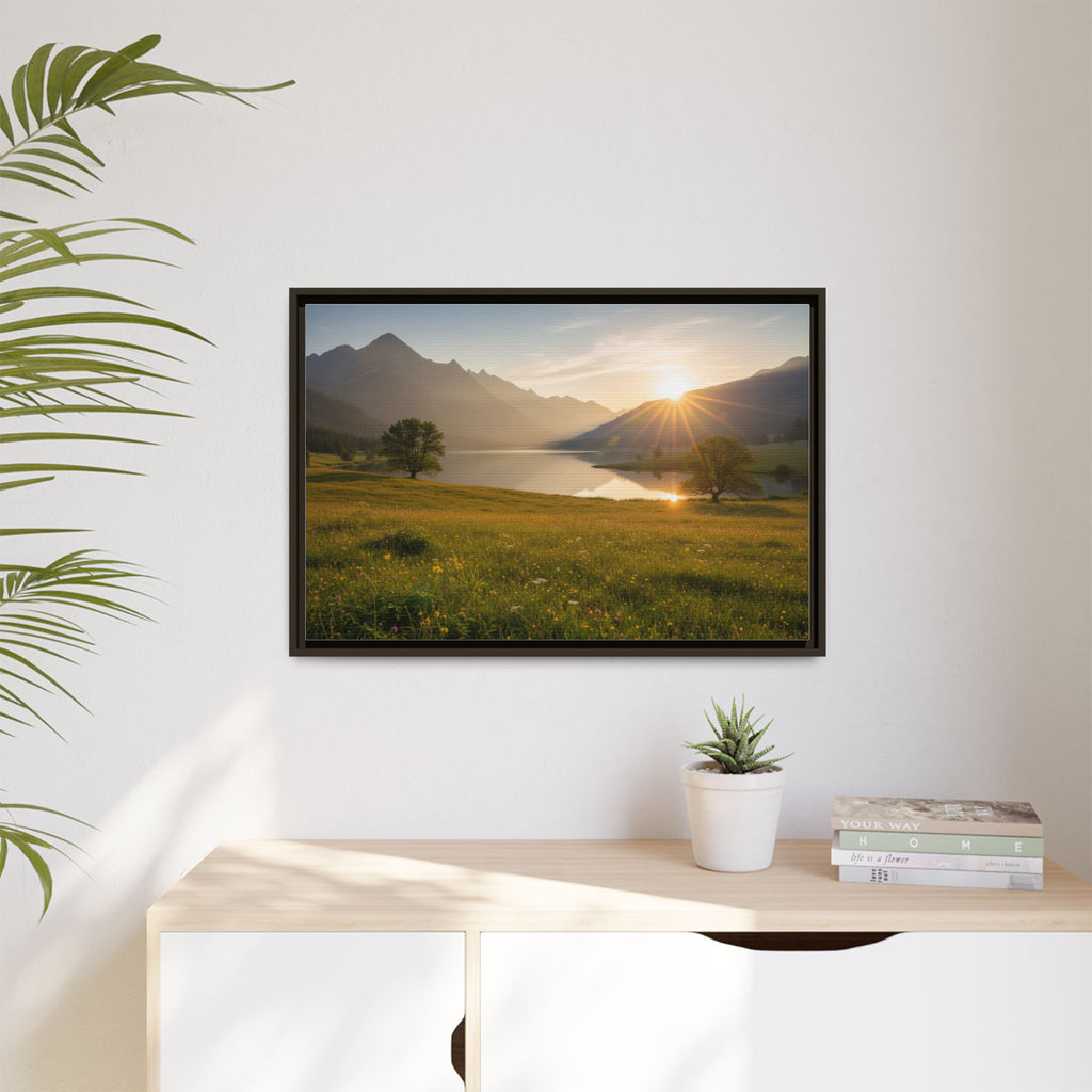 Sunrise Mountain Lake Matte Canvas — Framed Landscape Wall Art