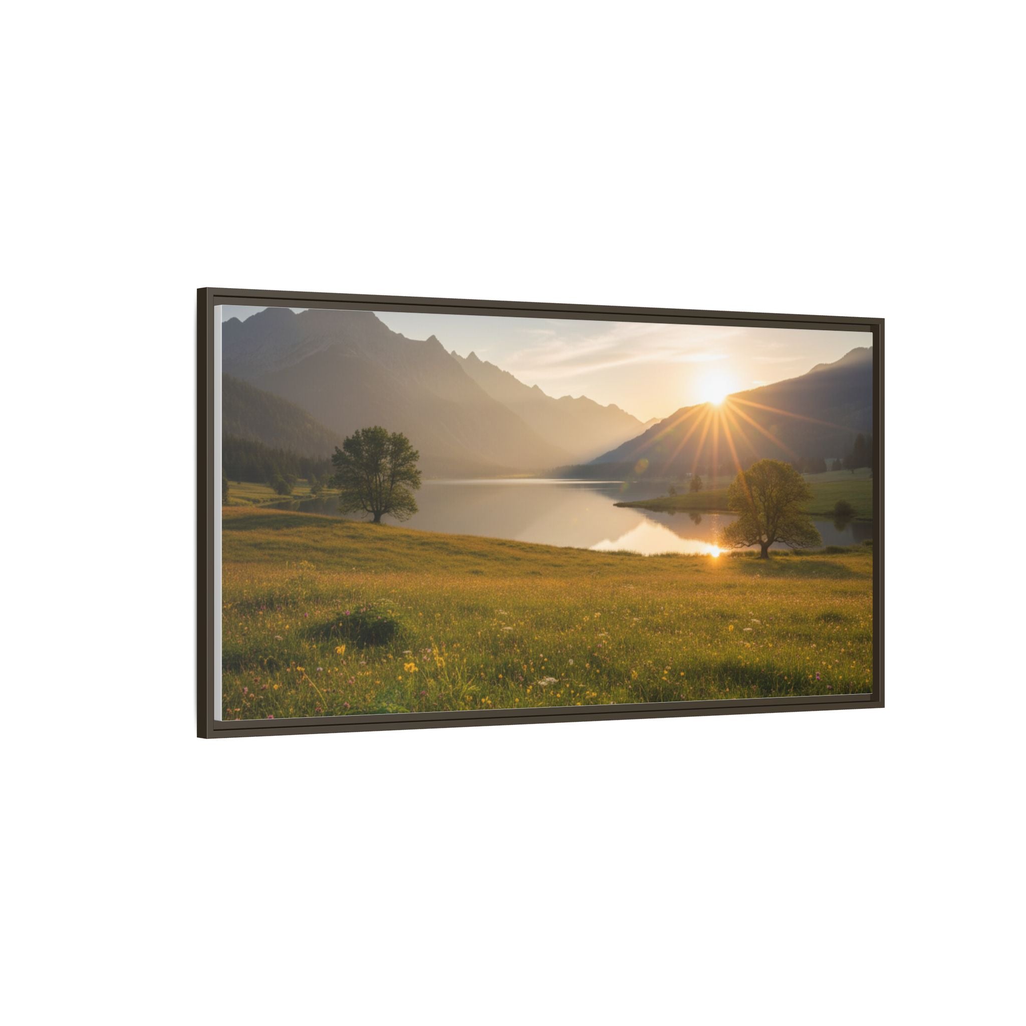 Sunrise Mountain Lake Matte Canvas — Framed Landscape Wall Art