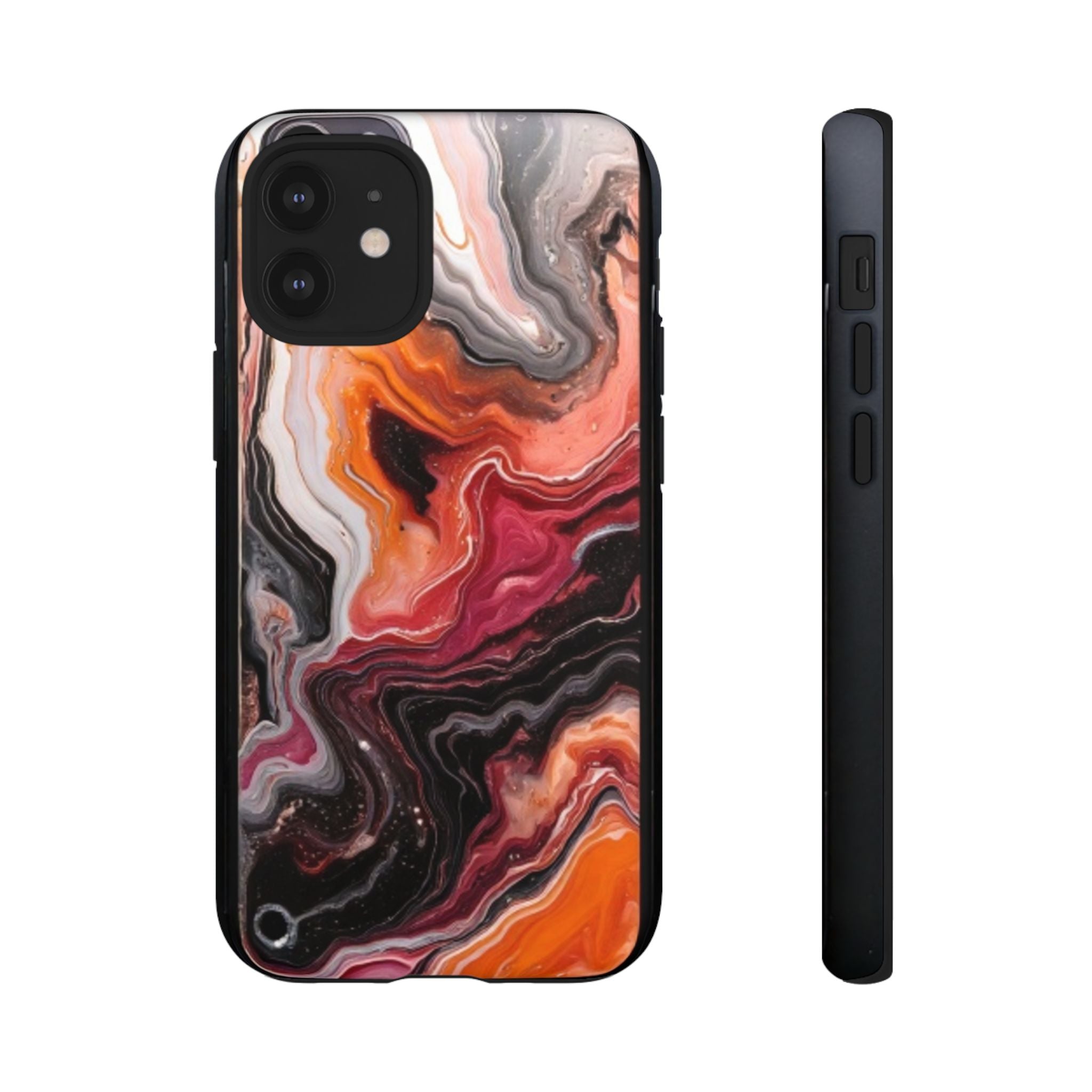 Marble Swirl Tough Phone Case — Orange Red Abstract Protective Cover
