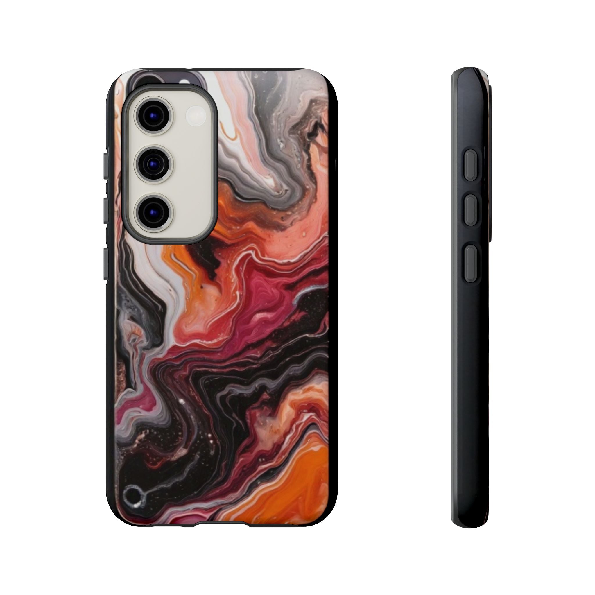 Marble Swirl Tough Phone Case — Orange Red Abstract Protective Cover