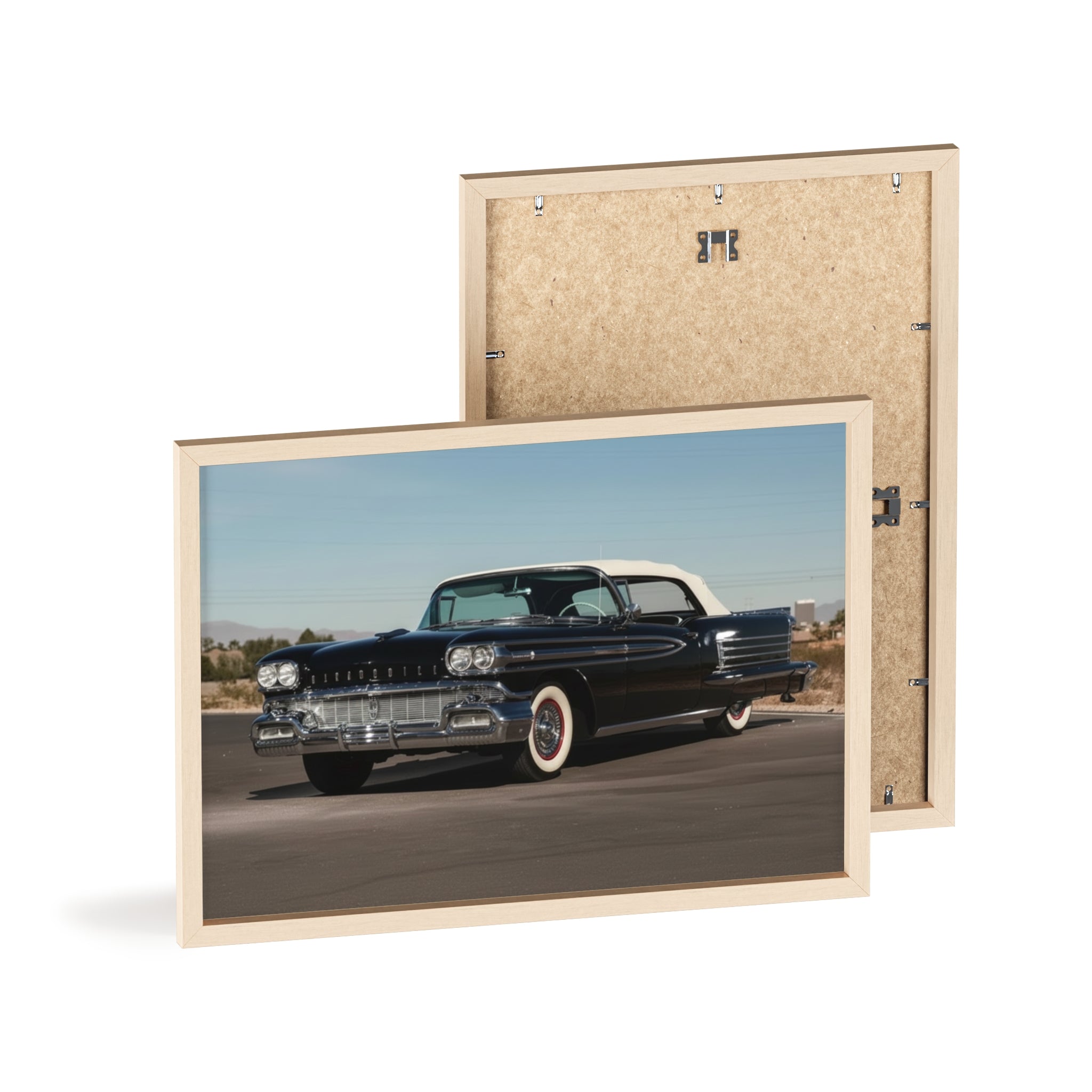 Vintage Black Classic Car Poster with Wooden Frame — Retro Automobile Wall Art