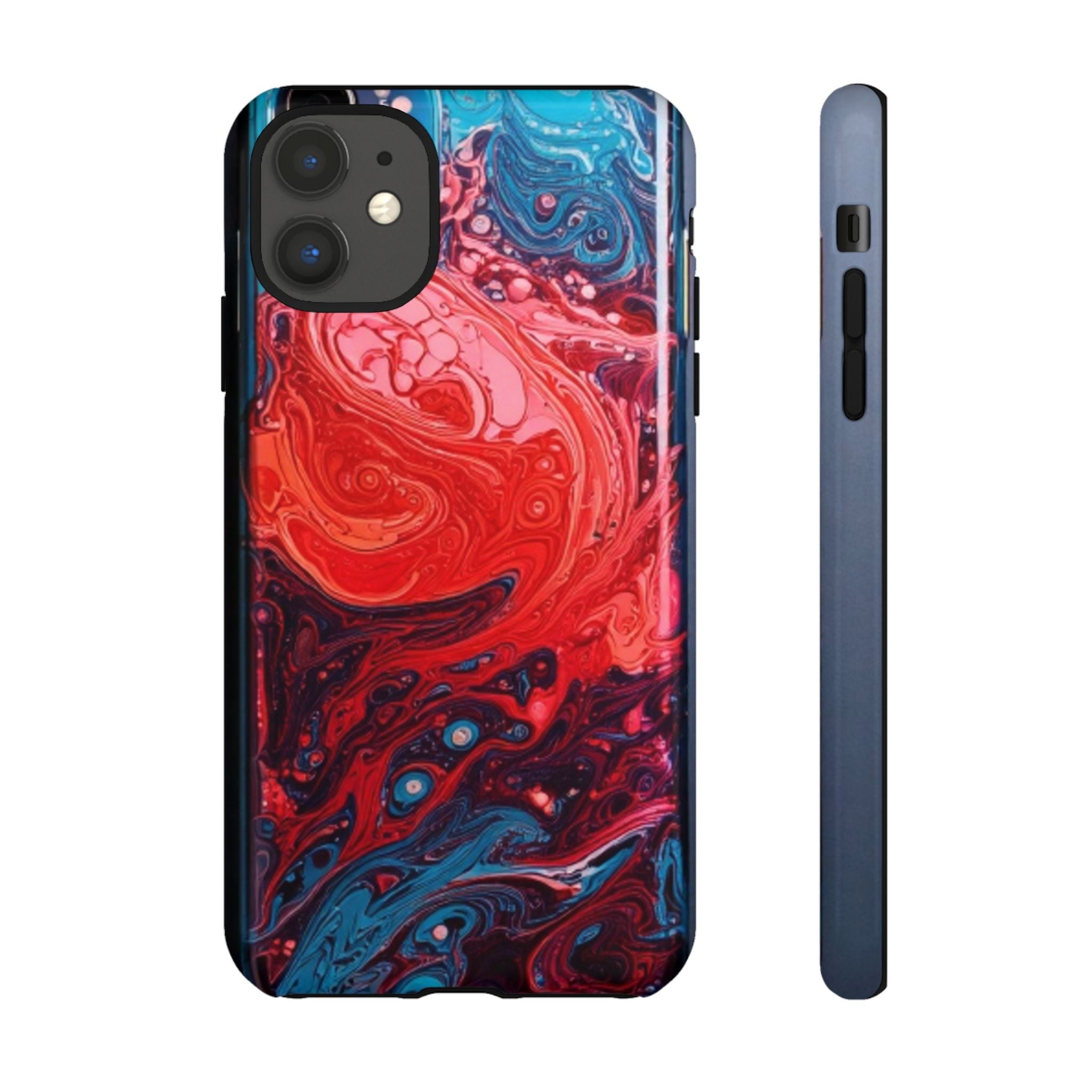 Abstract Red & Blue Swirl Tough Phone Case — Protective iPhone Cover with Fluid Art Design