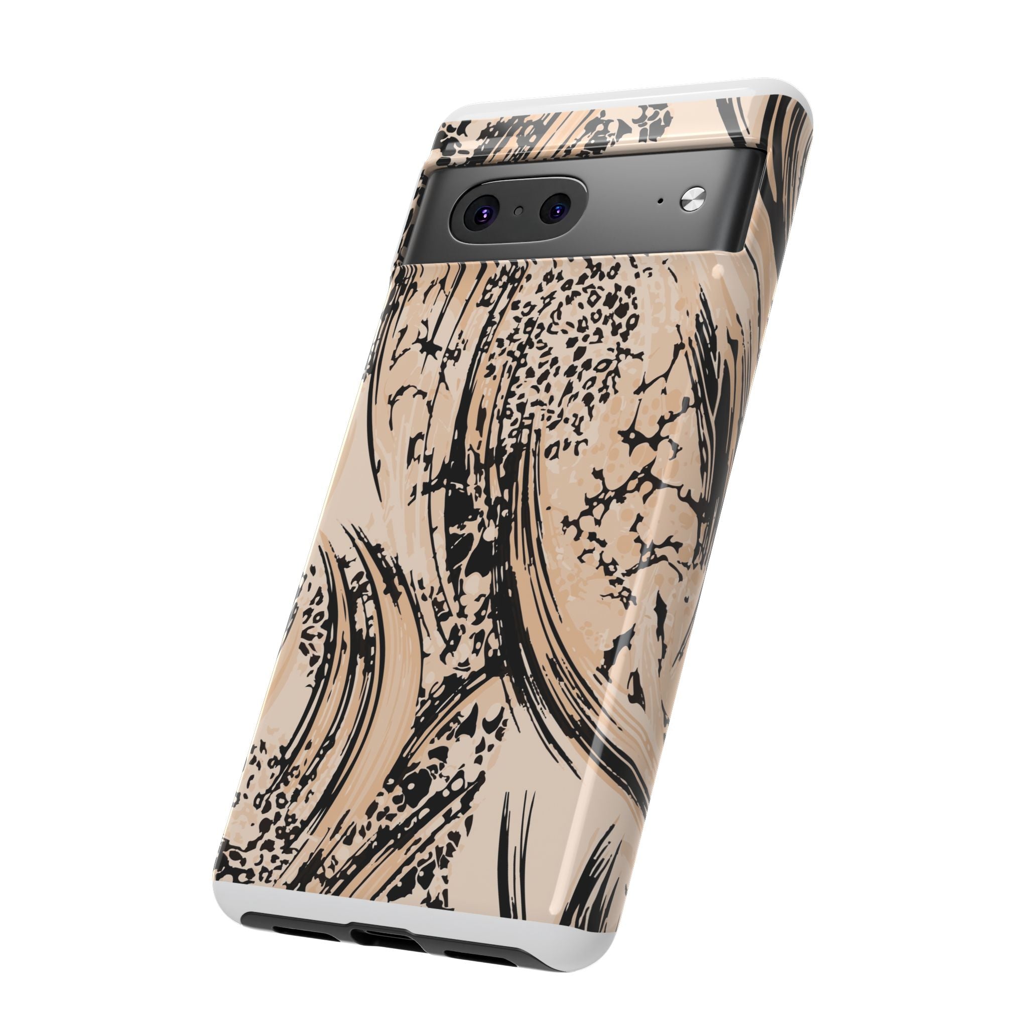 Abstract Brushstroke Phone Case — Neutral Beige & Black Artistic Protective Cover