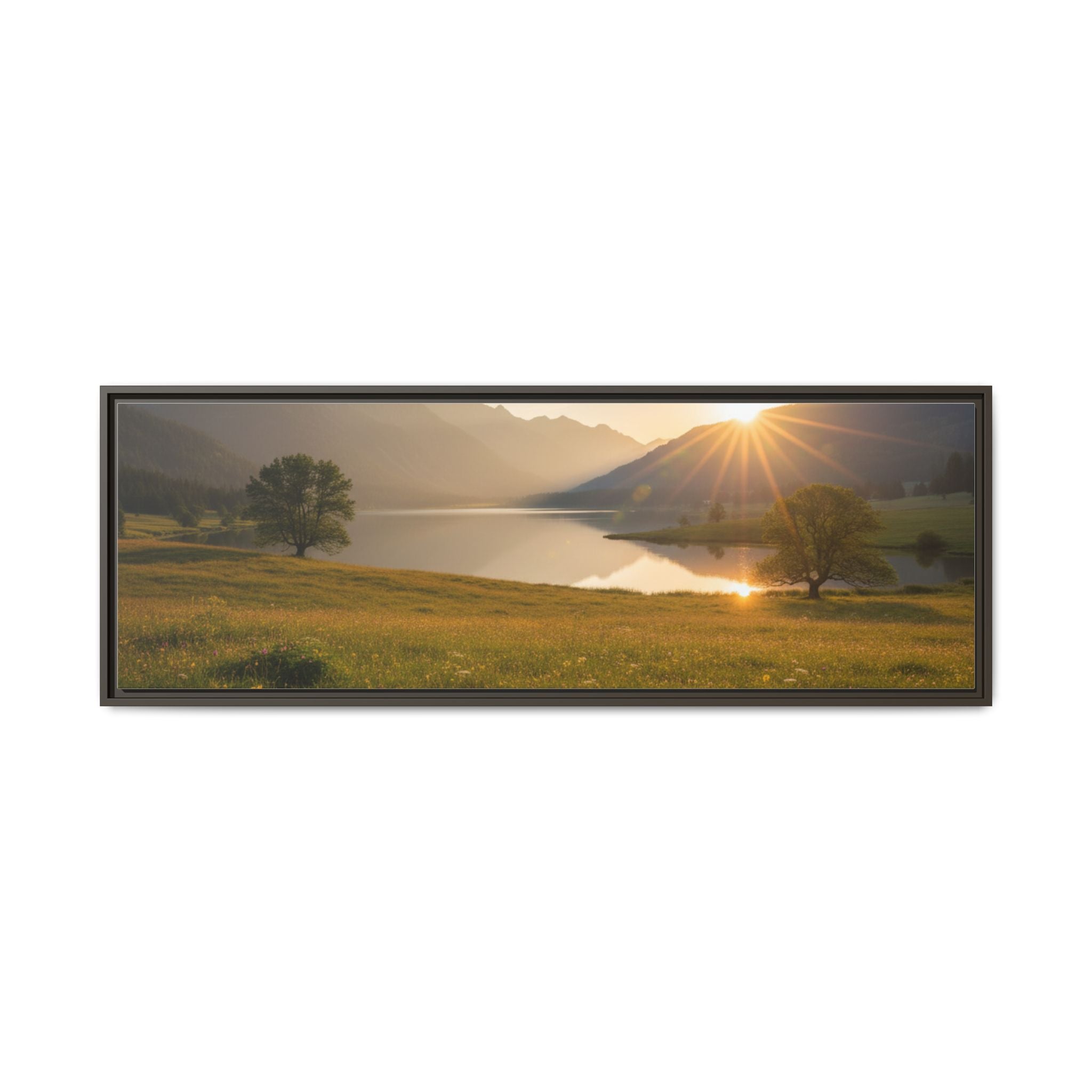Sunrise Mountain Lake Matte Canvas — Framed Landscape Wall Art