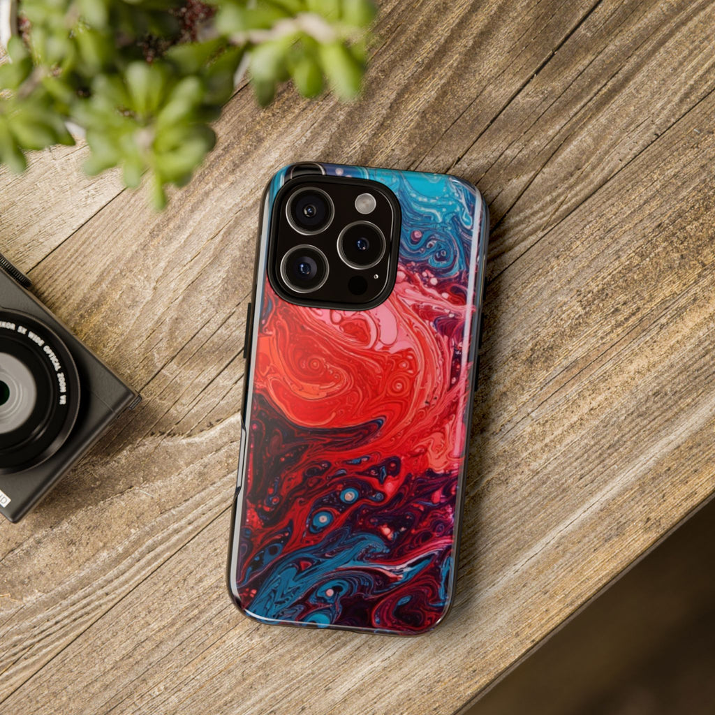 Abstract Red & Blue Swirl Tough Phone Case — Protective iPhone Cover with Fluid Art Design