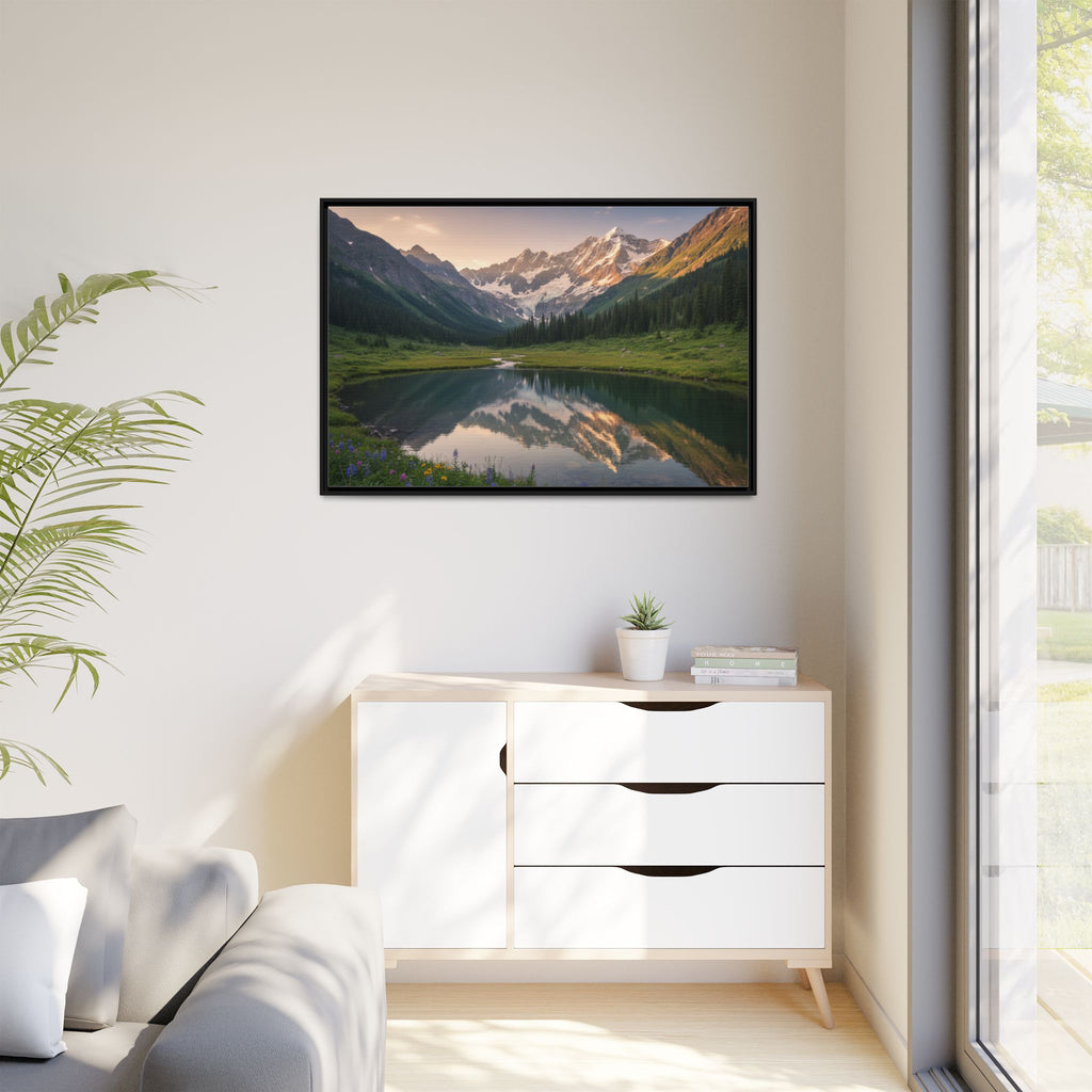 Matte Framed Canvas - Mountain Lake Landscape Wall Art