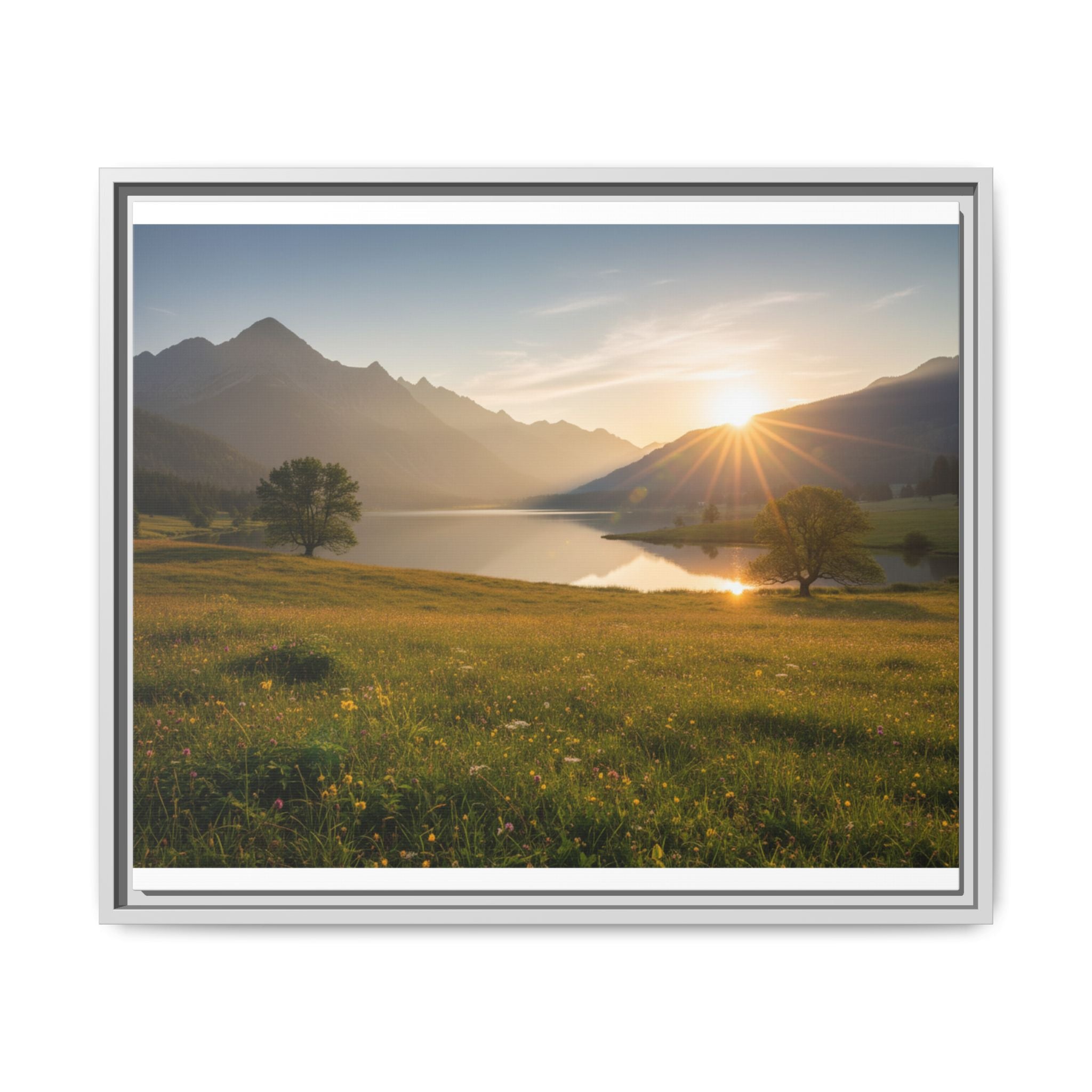 Sunrise Mountain Lake Matte Canvas — Framed Landscape Wall Art