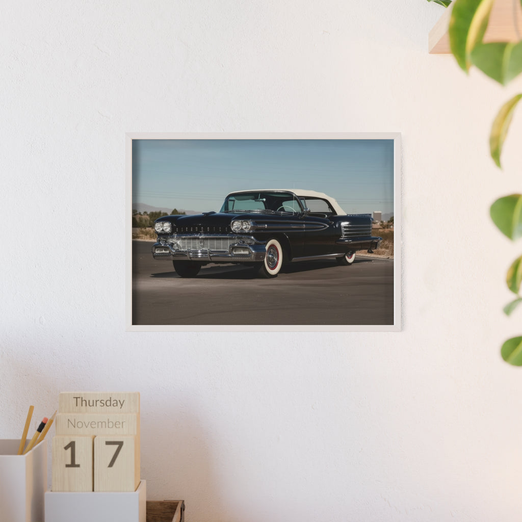Vintage Black Classic Car Poster with Wooden Frame — Retro Automobile Wall Art