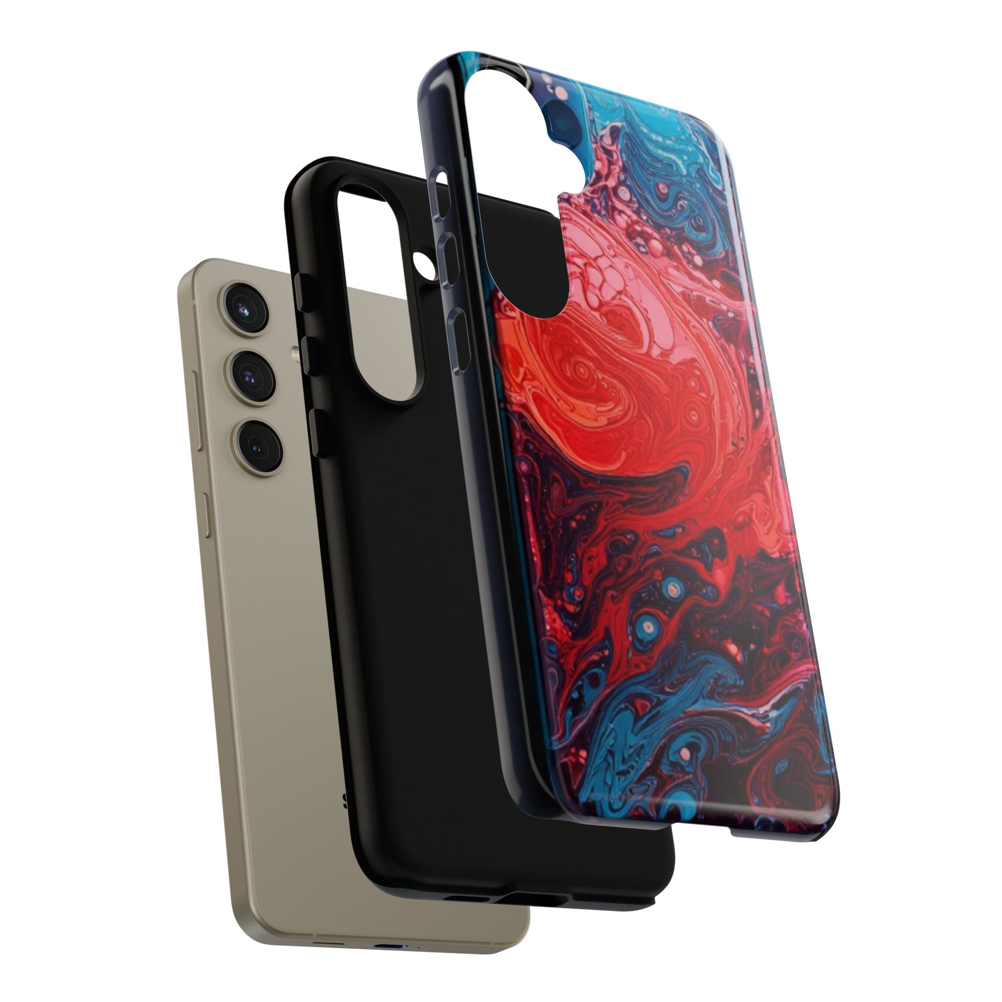 Abstract Red & Blue Swirl Tough Phone Case — Protective iPhone Cover with Fluid Art Design