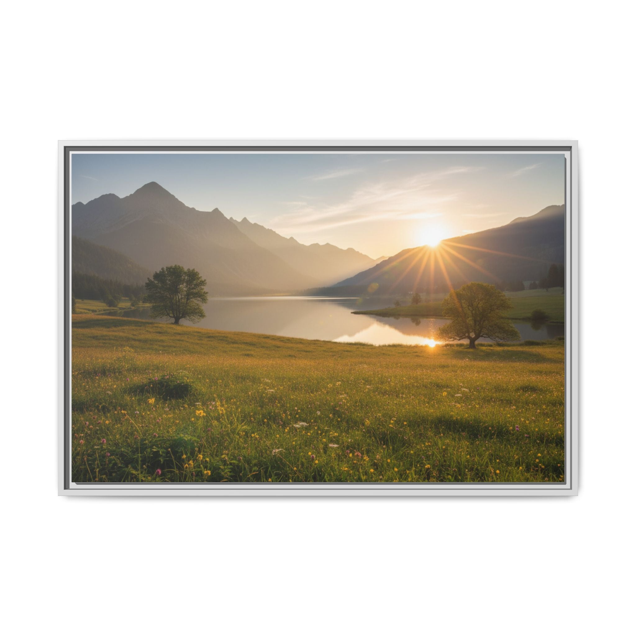 Sunrise Mountain Lake Matte Canvas — Framed Landscape Wall Art