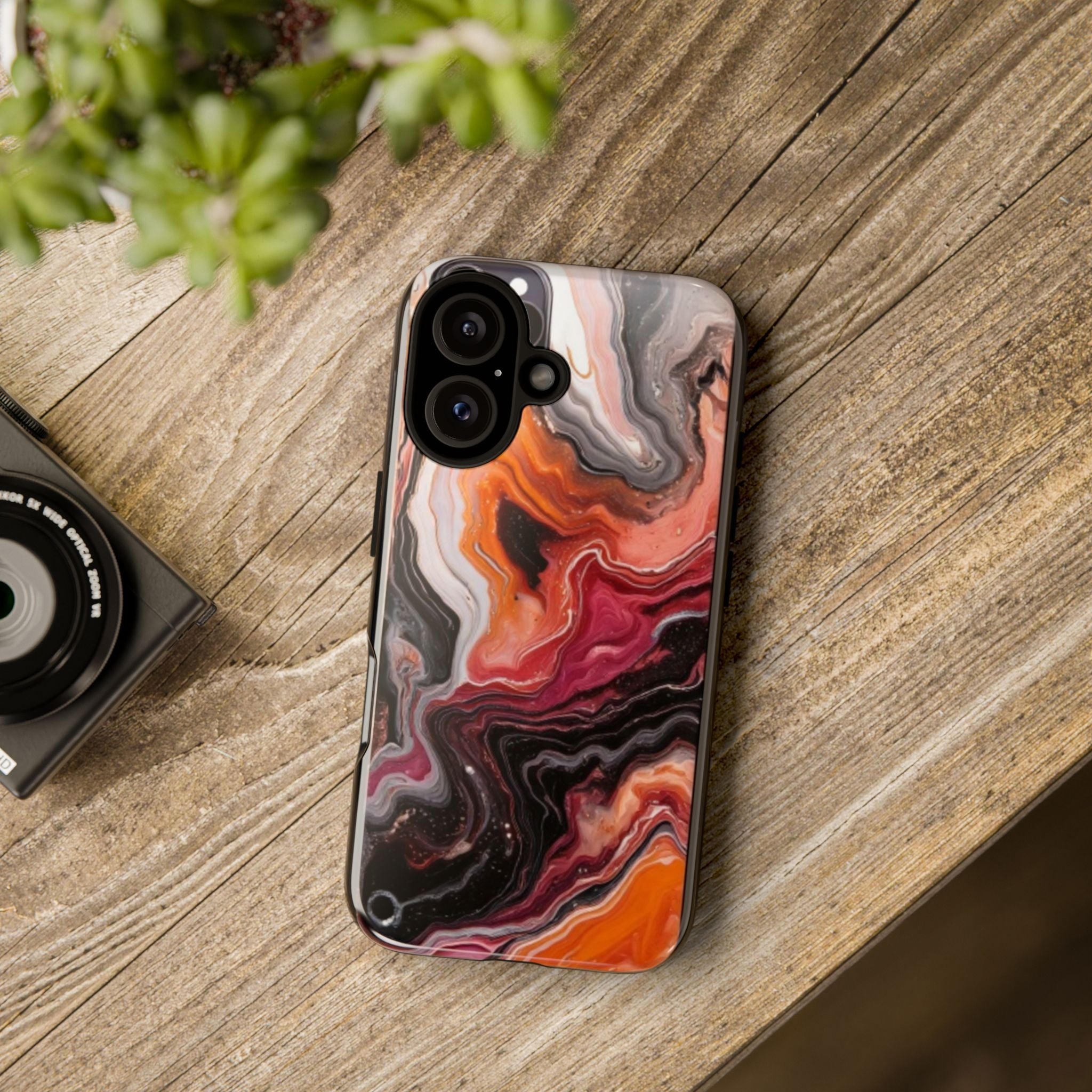 Marble Swirl Tough Phone Case — Orange Red Abstract Protective Cover